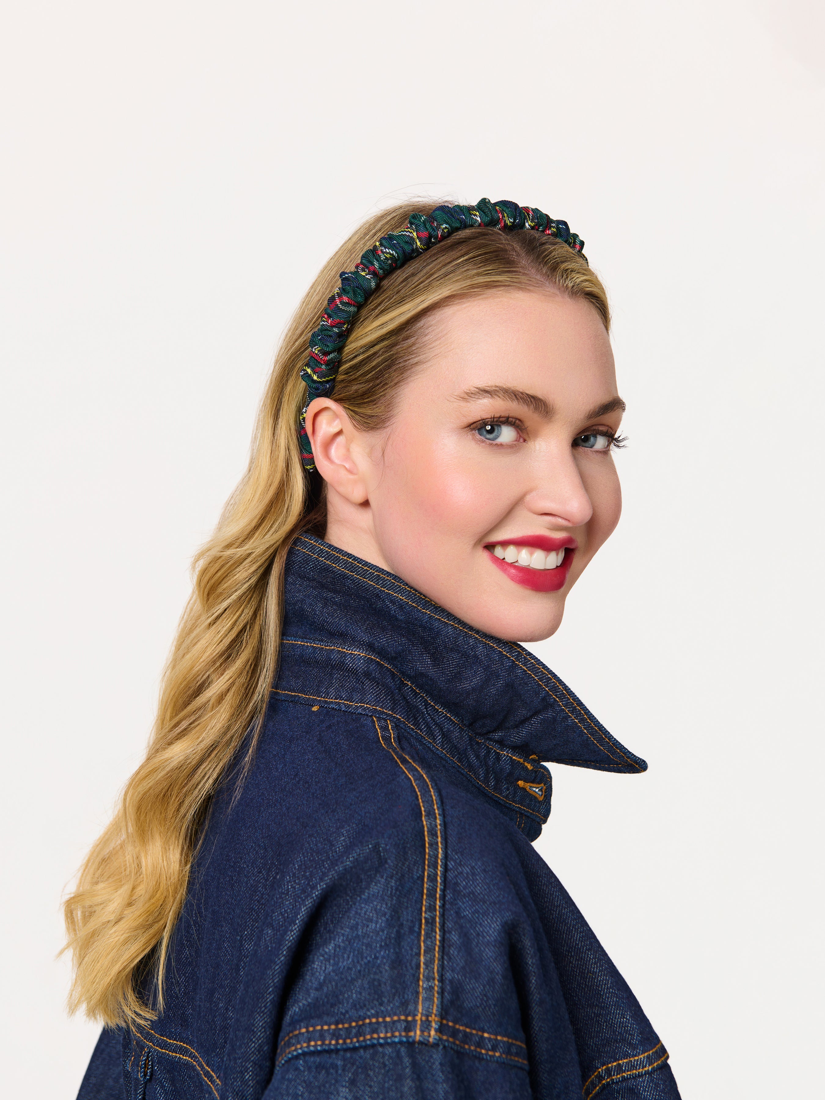 Shiraleah Plaid Scrunch Headband NAVY / OS
