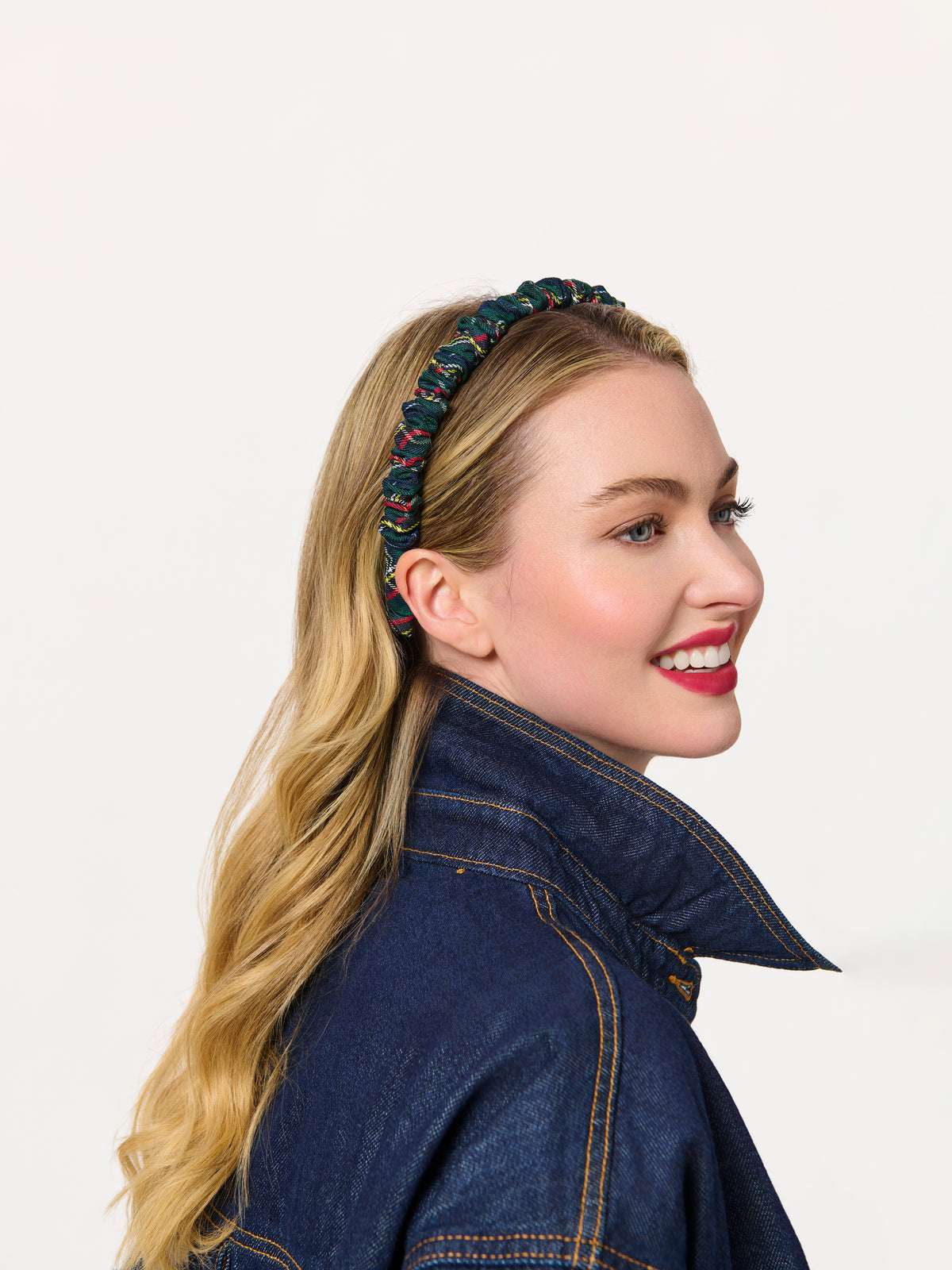 Shiraleah Plaid Scrunch Headband NAVY / OS