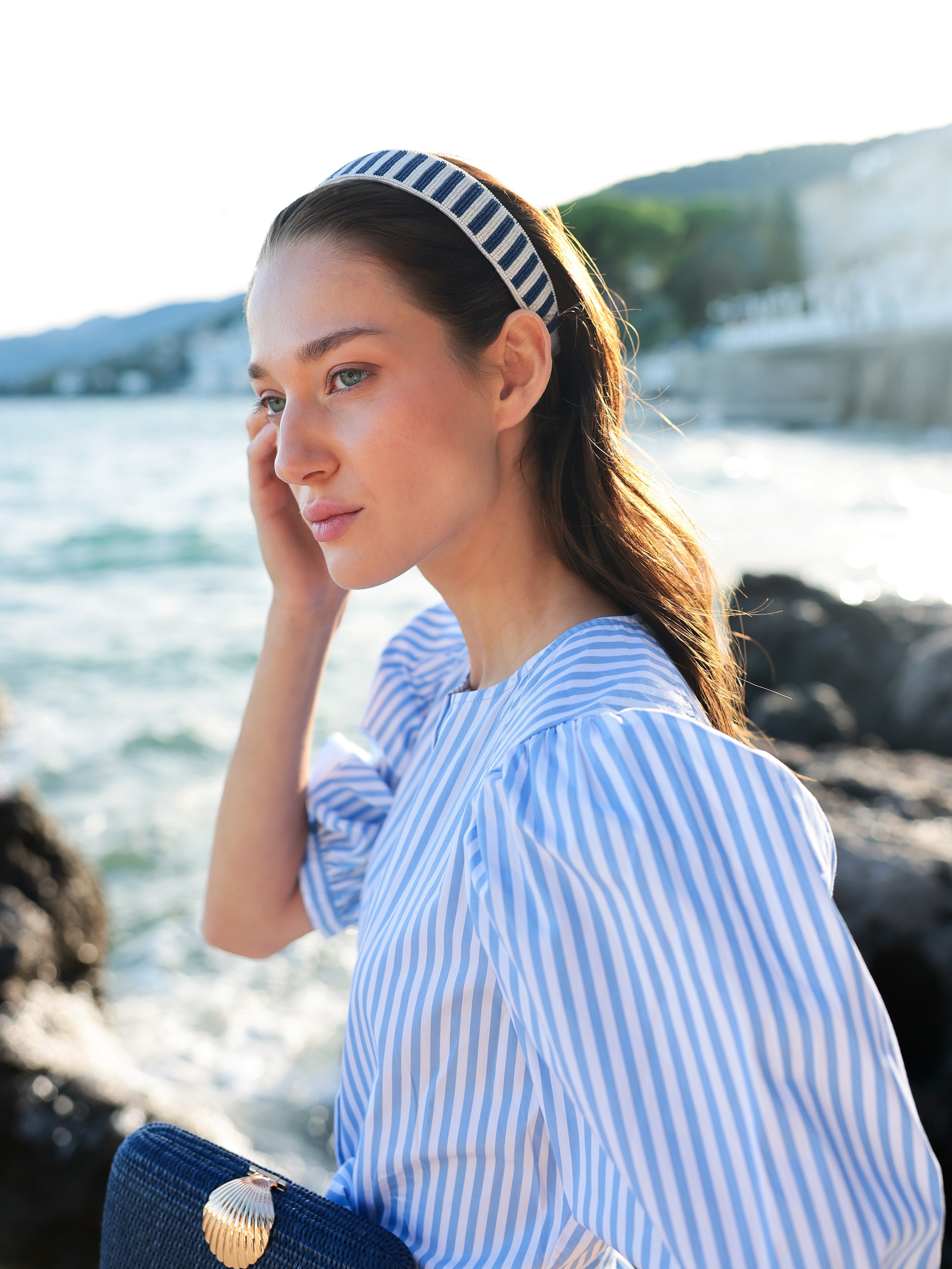 Shiraleah Beaded Stripe Headband NAVY