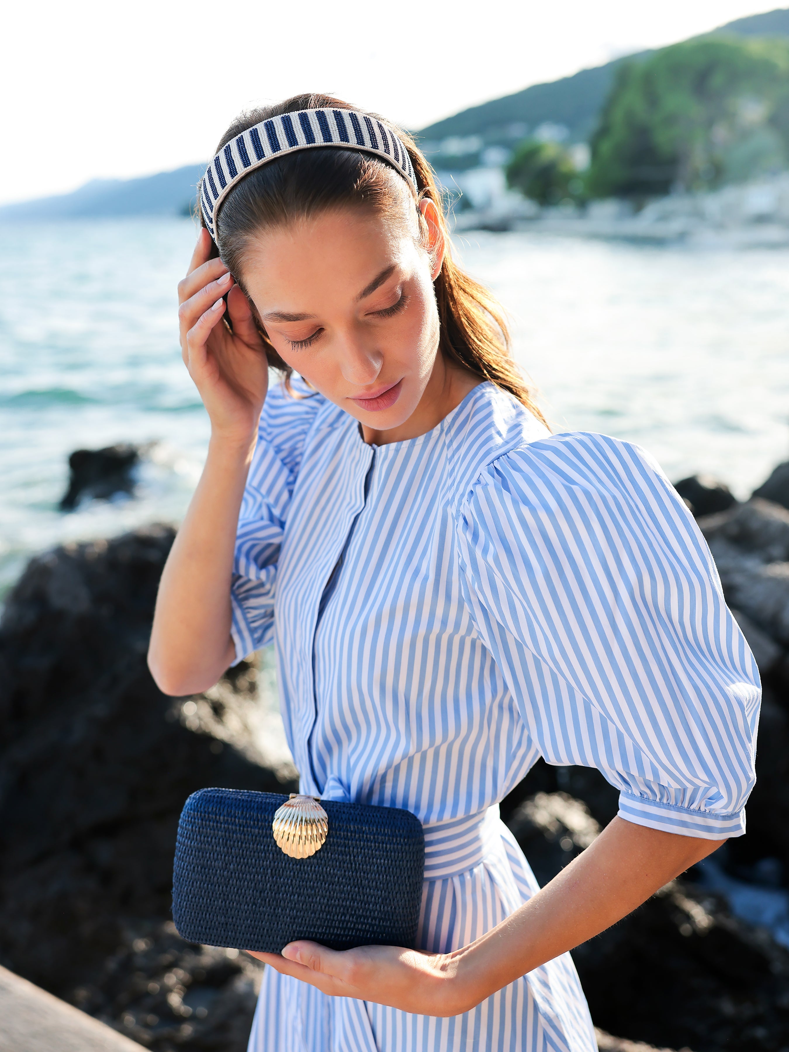 Shiraleah Beaded Stripe Headband NAVY