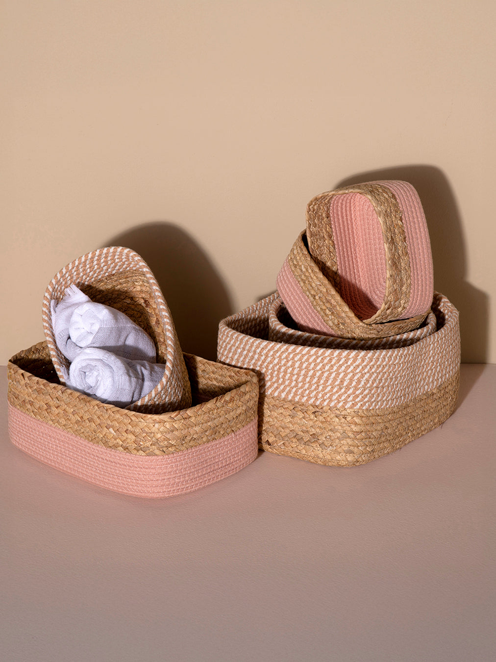 Shiraleah Assorted Set of 3 Dalton Cotton Rope Organizer Baskets, Blush