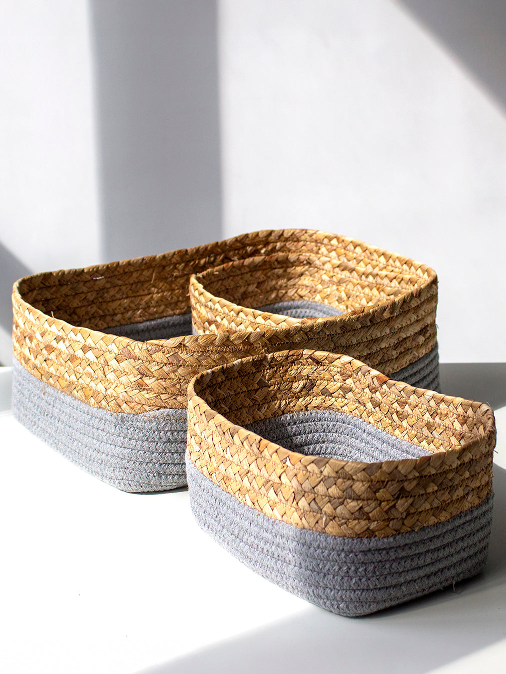 Shiraleah Assorted Set of 3 Dalton Cotton Rope Organizer Baskets, Grey
