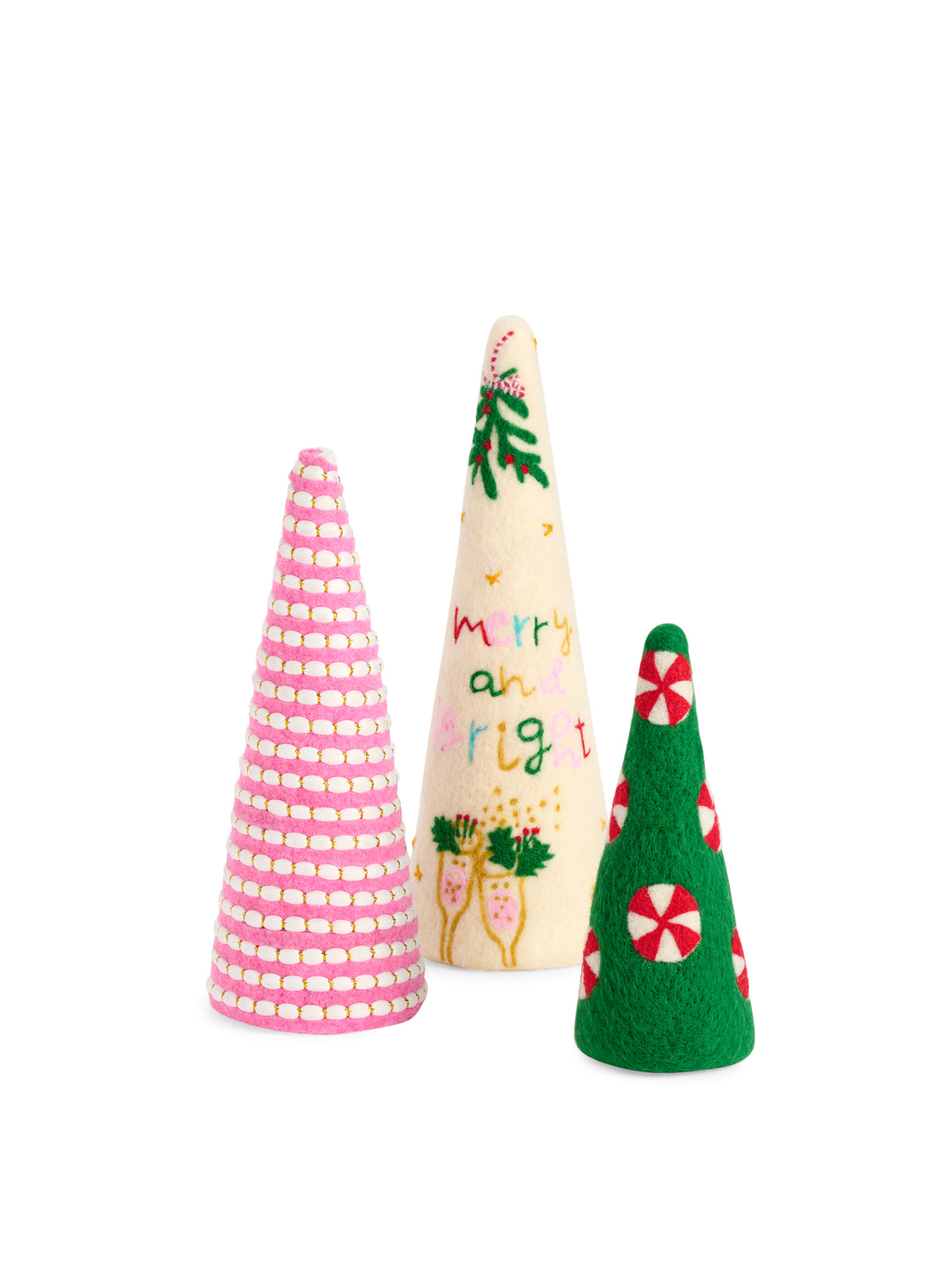Shiraleah Assorted Set of 3 "Merry & Bright" Decorative Trees, Multi