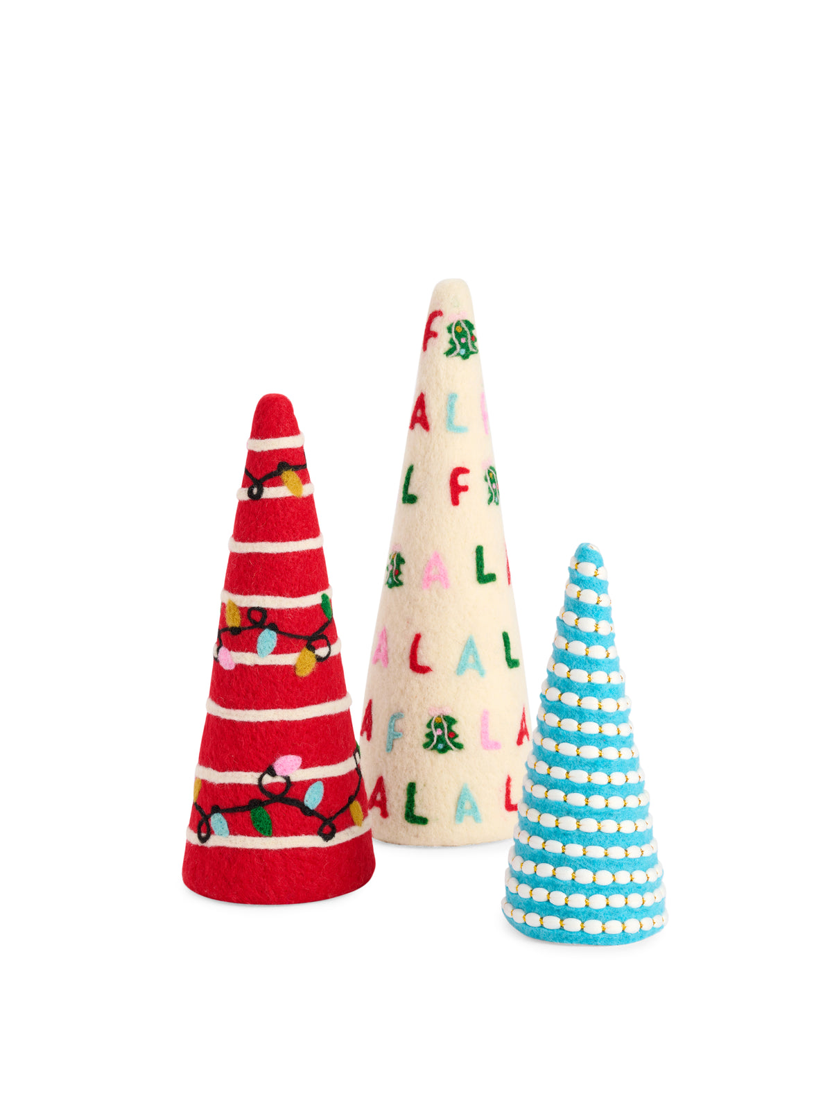 Shiraleah Assorted Set of 3 "Fa La La"/String Lights Decorative Trees, Multi