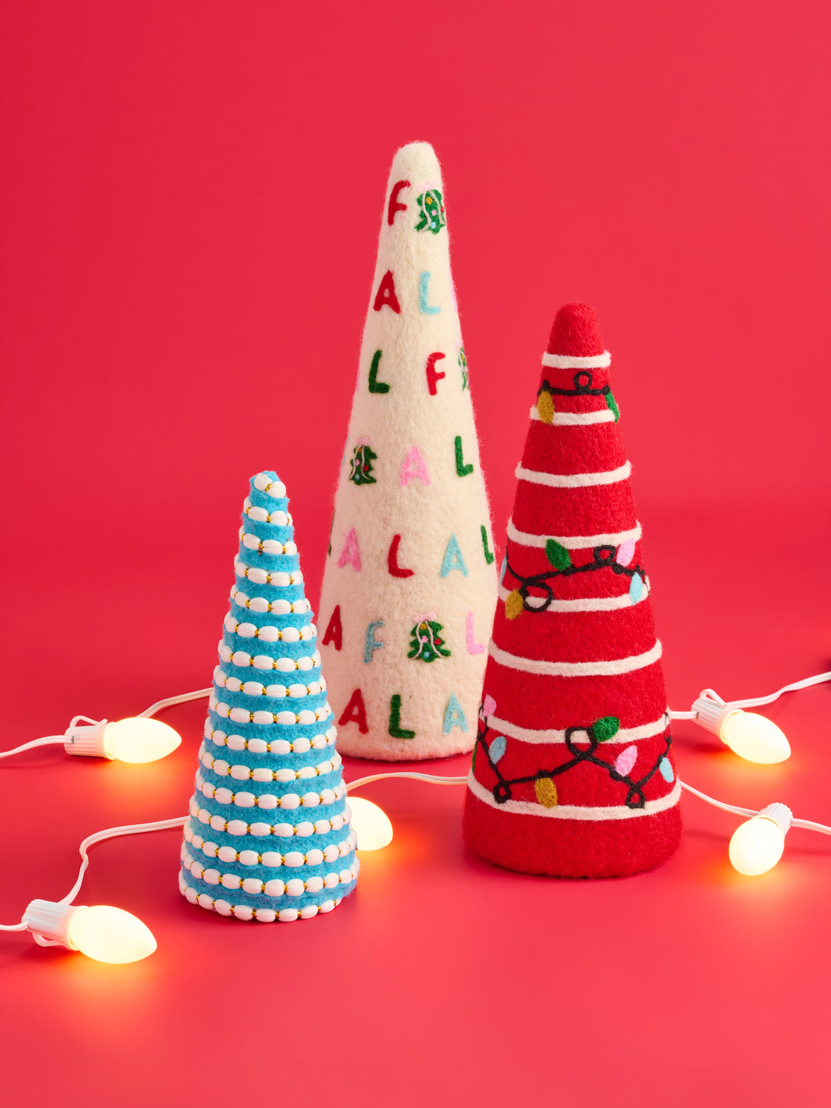 Shiraleah Assorted Set of 3 "Fa La La"/String Lights Decorative Trees, Multi