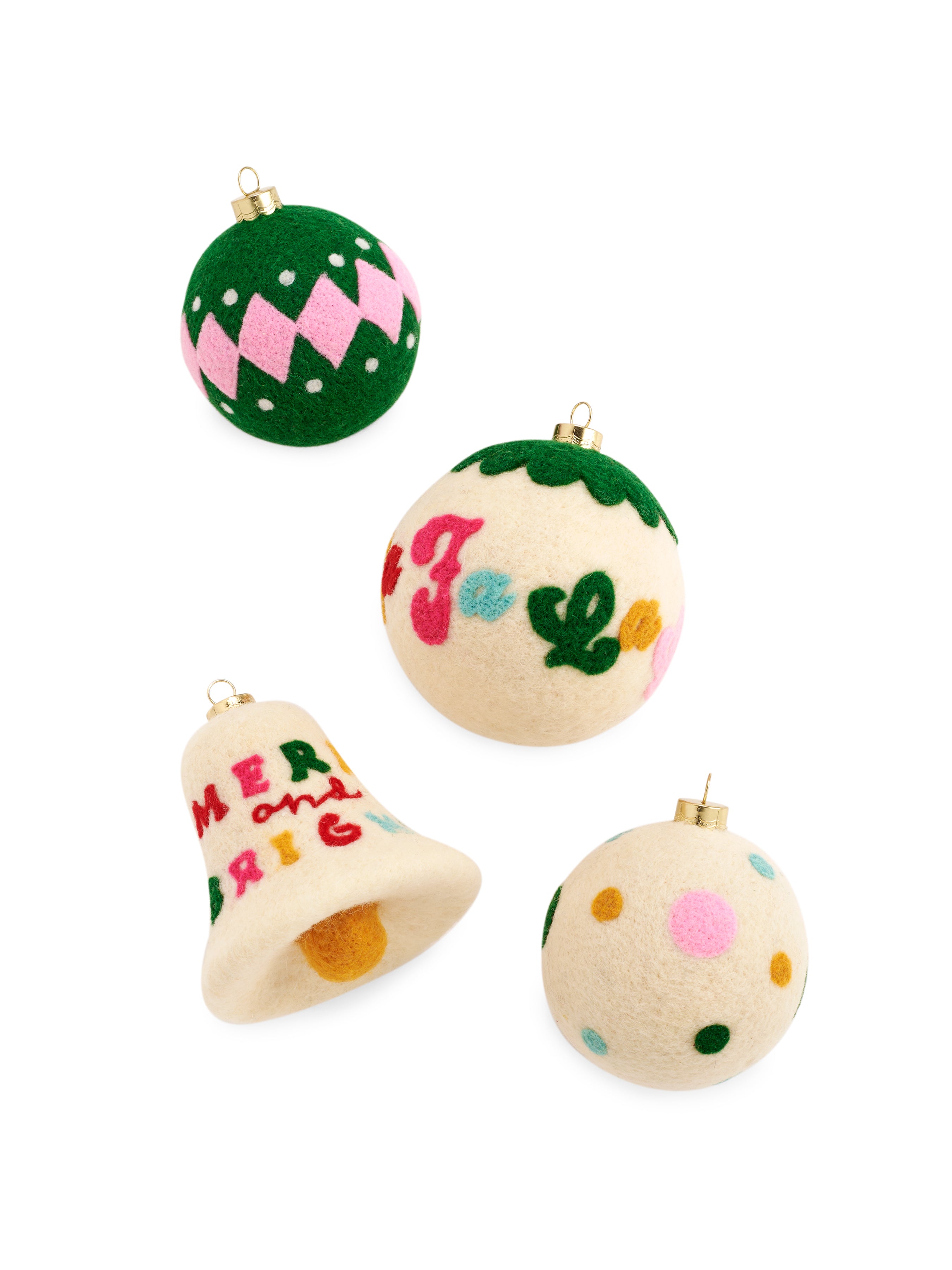Shiraleah Assorted Set of 4 "Fa La La" Ornaments, Multi