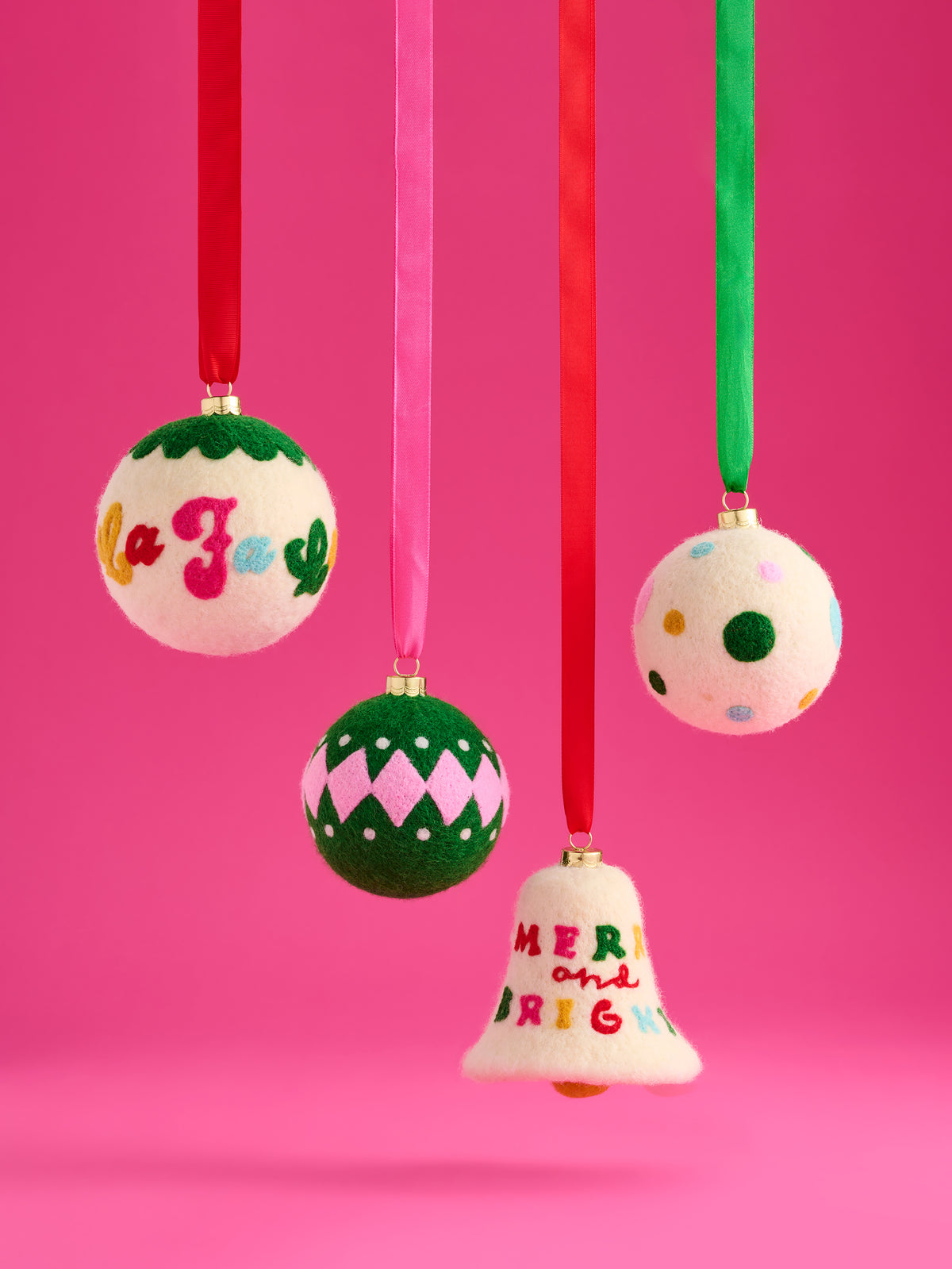 Shiraleah Assorted Set of 4 "Fa La La" Ornaments, Multi