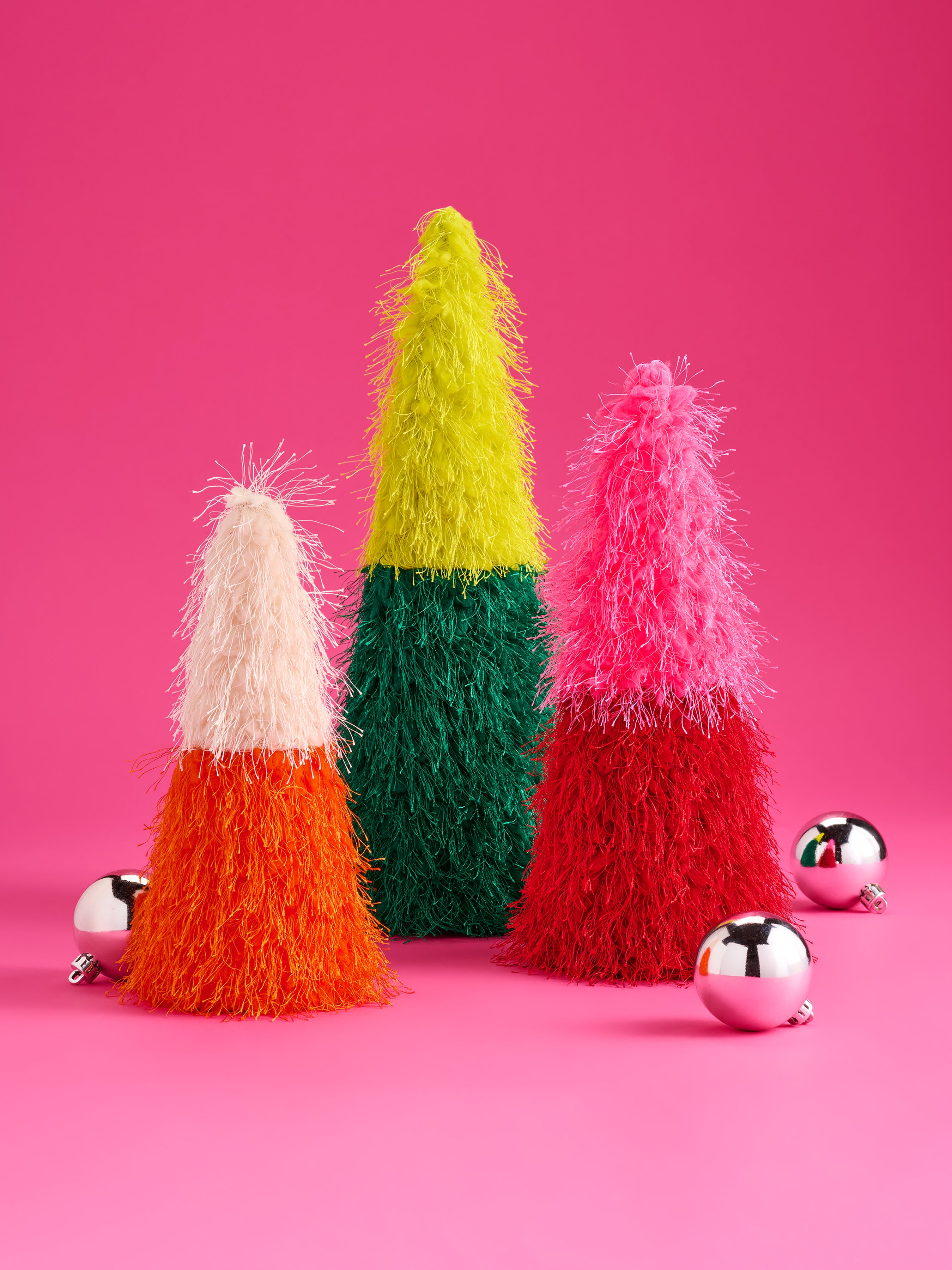 Shiraleah Assorted Set of 3 Shaggy Decorative Trees, Multi