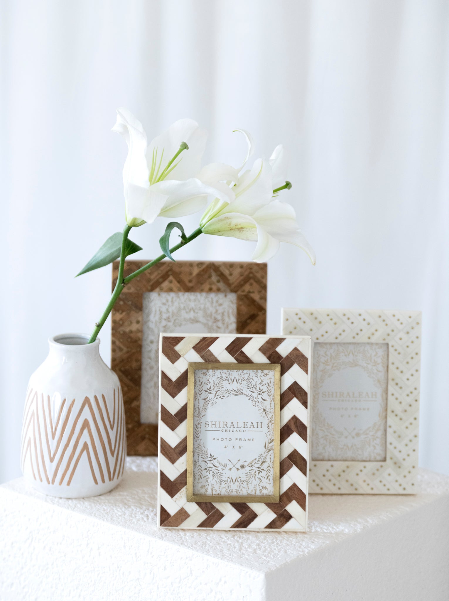 Shiraleah Mansour Chevron Ivory and Wood 4" x 6" Picture Frame, Multi