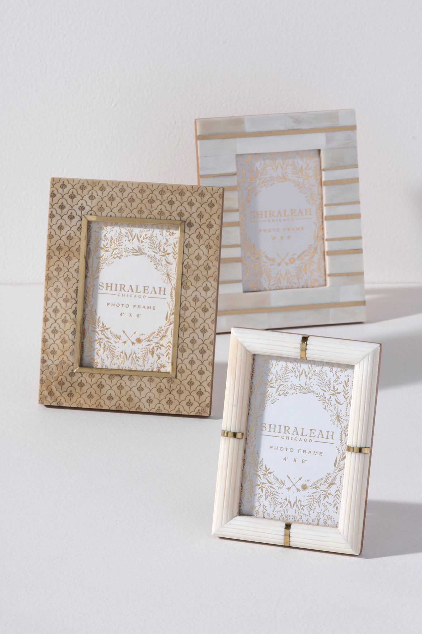 Shiraleah Portofino Bone and Brass 4" x 6" Picture Frame, Ivory