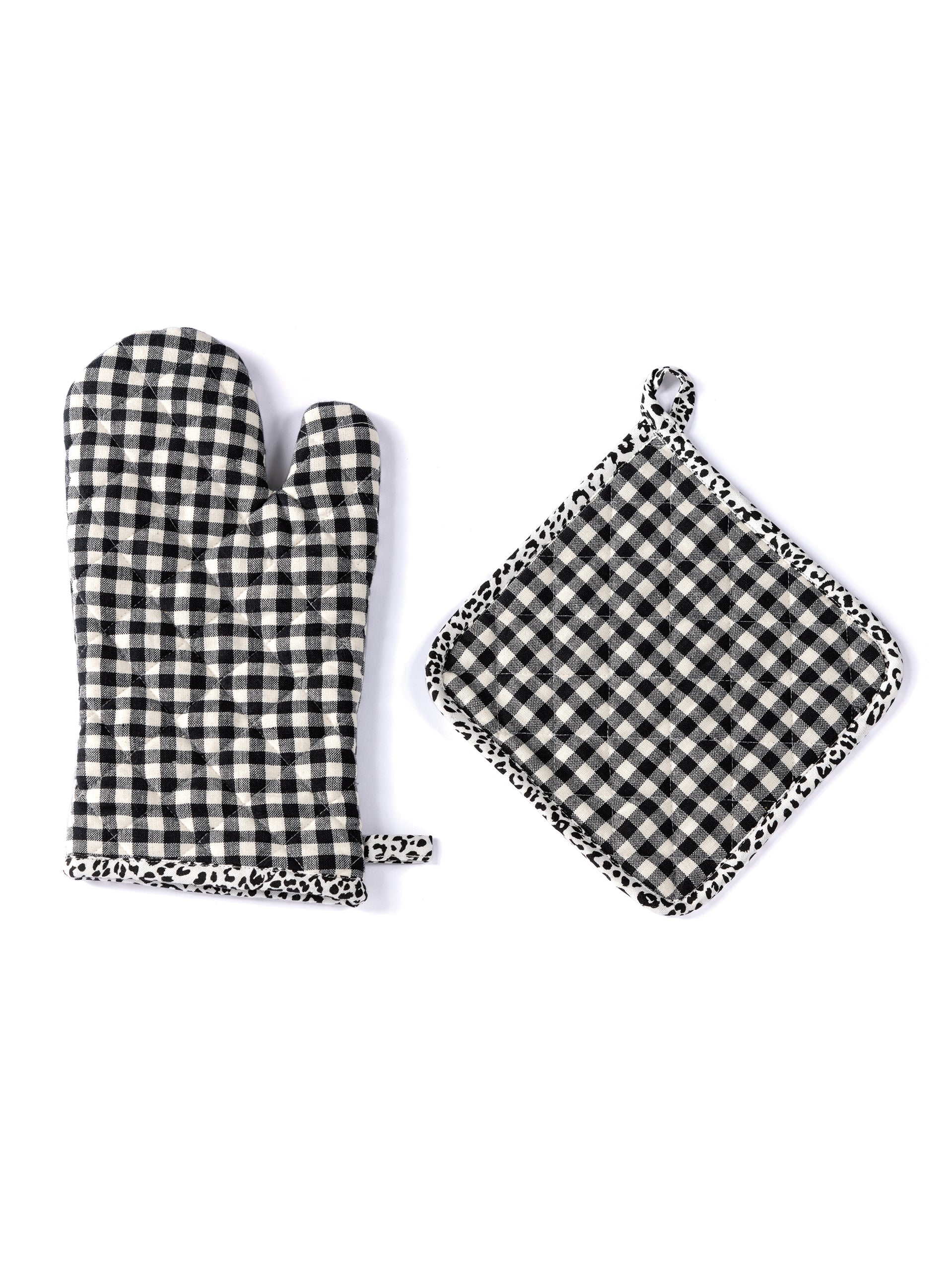 Shiraleah Gina Pot Holder And Oven Mitten Set, Black - FINAL SALE ONLY