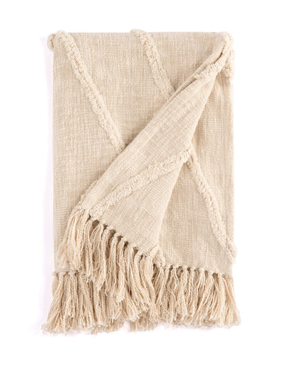 Shiraleah Haven Tufted Decorative Throw With Fringe, Ivory - FINAL SALE ONLY