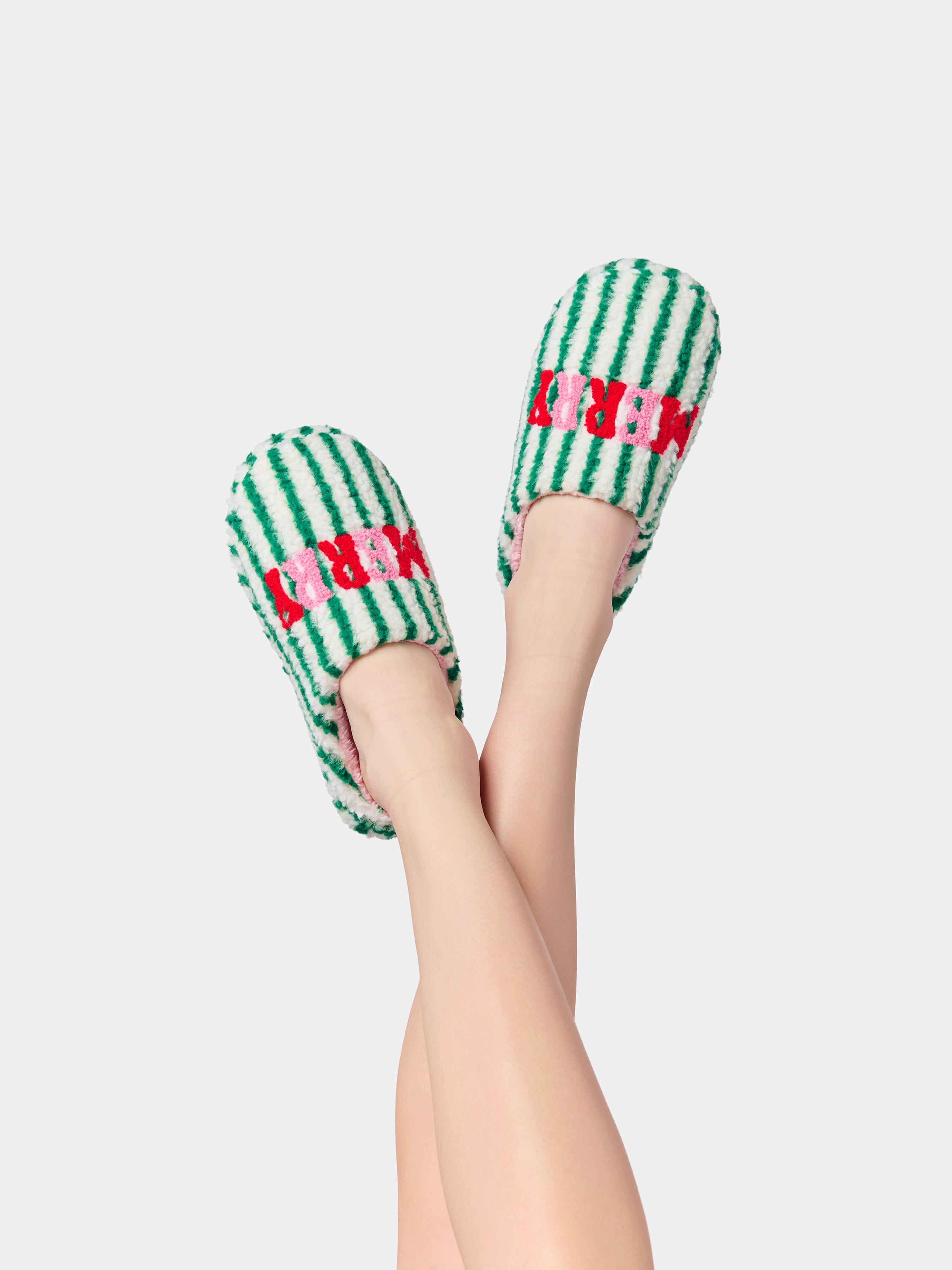 Shiraleah "Merry" Striped Slippers GREEN / S/M