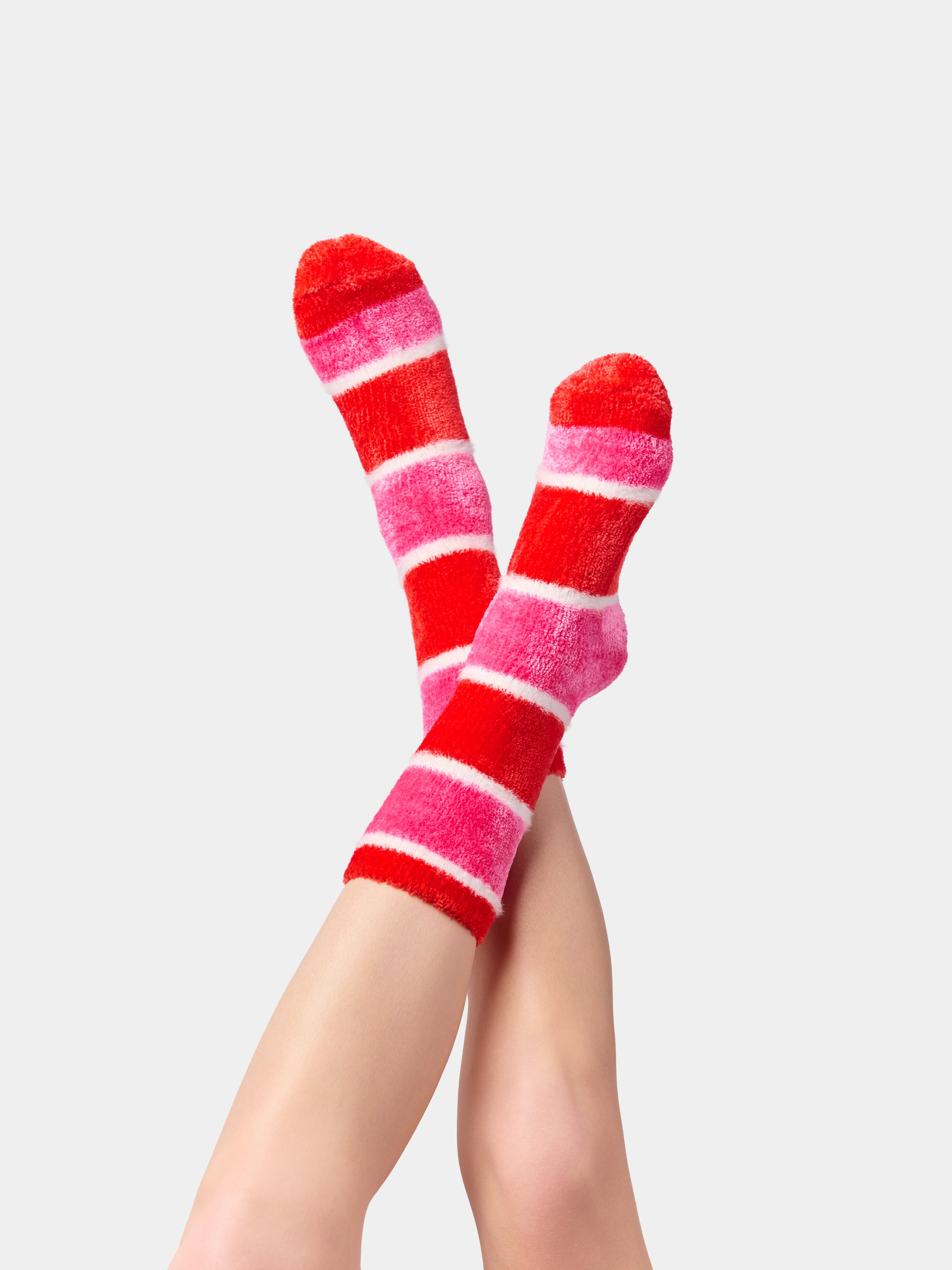 Shiraleah Fuzzy Stripe Socks PINK / OS