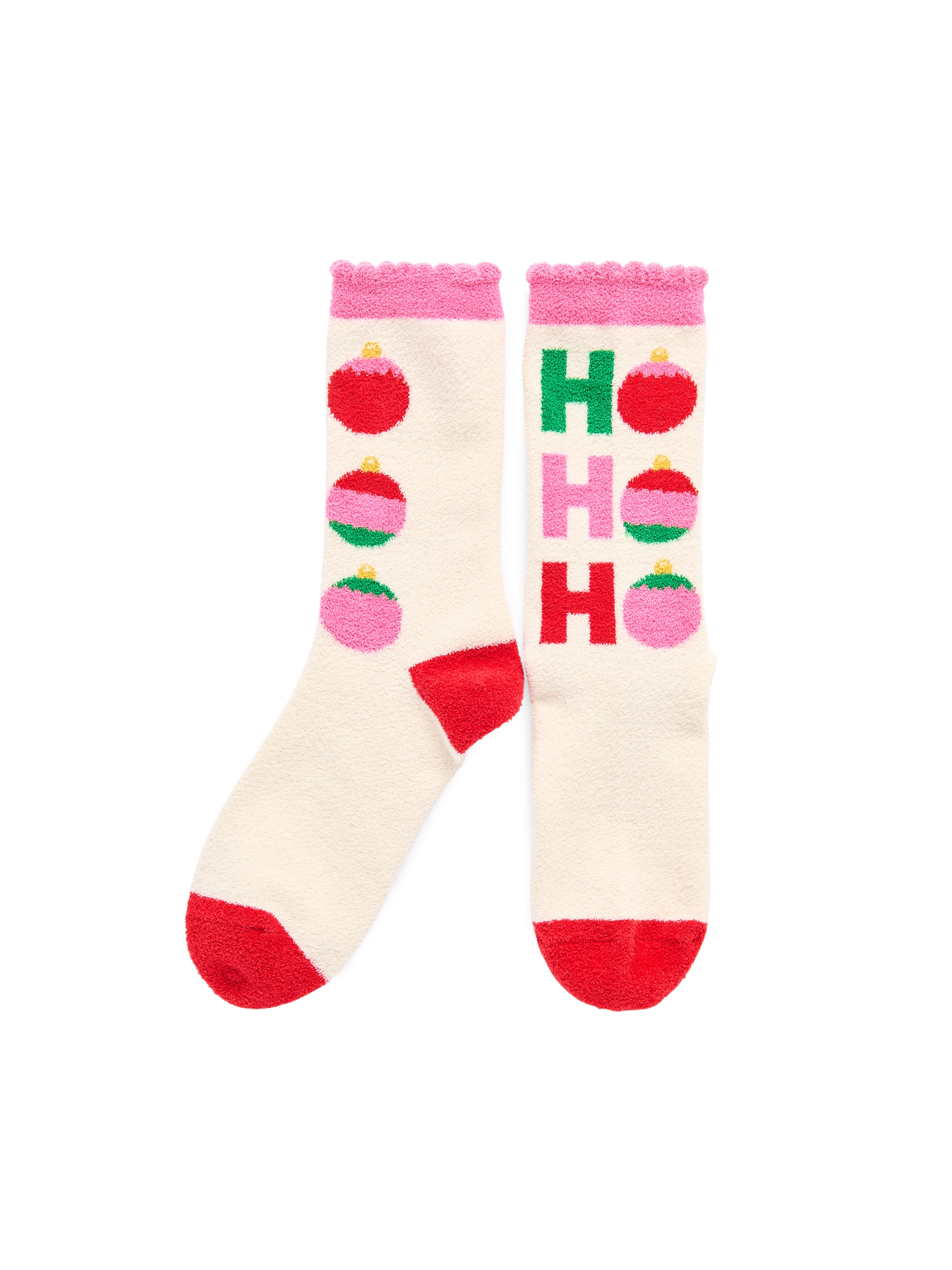 Shiraleah "Ho Ho Ho" Ornaments Socks, Ivory