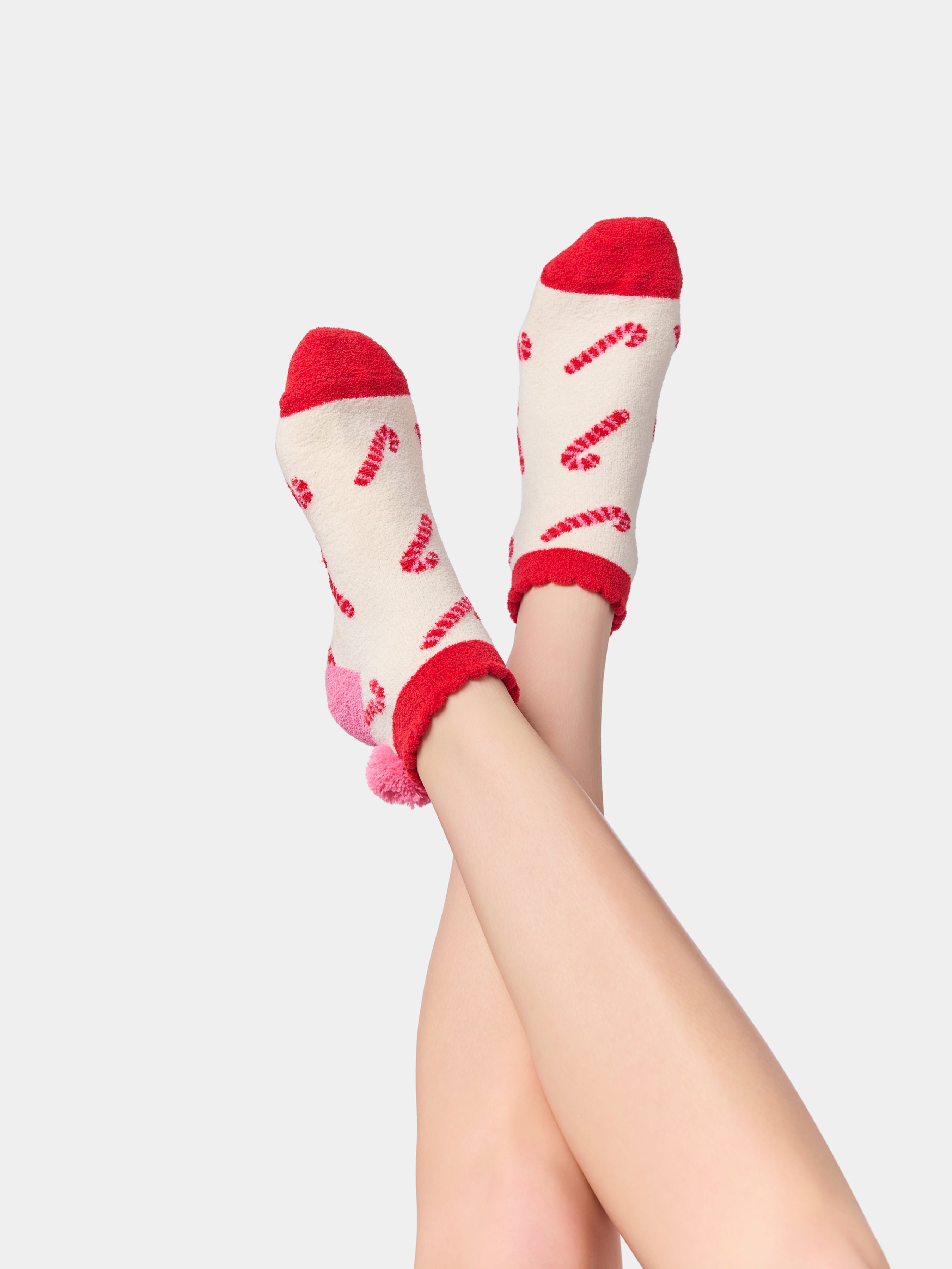 Shiraleah Candy Cane Home Socks, Ivory