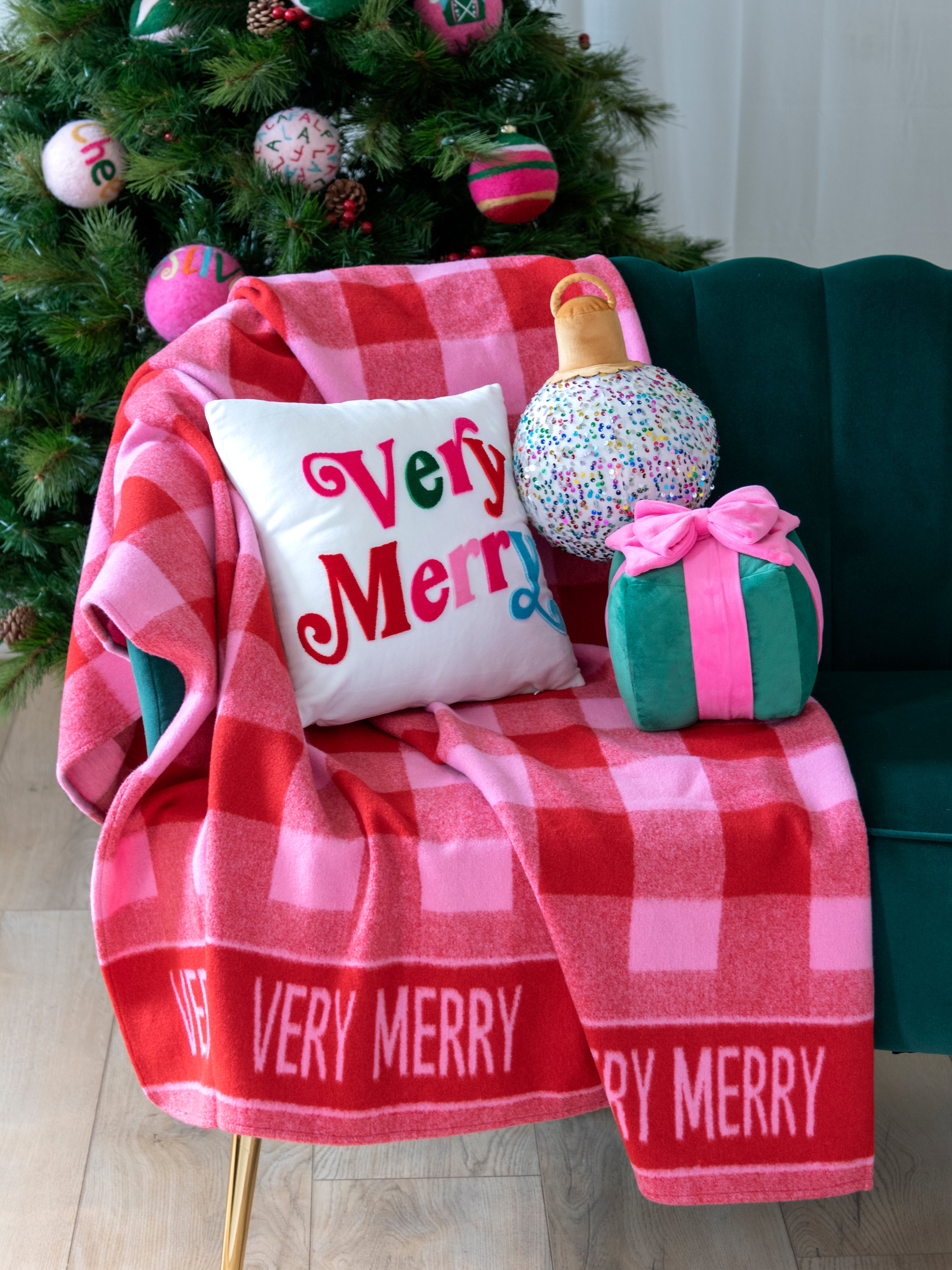 Shiraleah "Very Merry" Velvet Pillow, Ivory - FINAL SALE ONLY