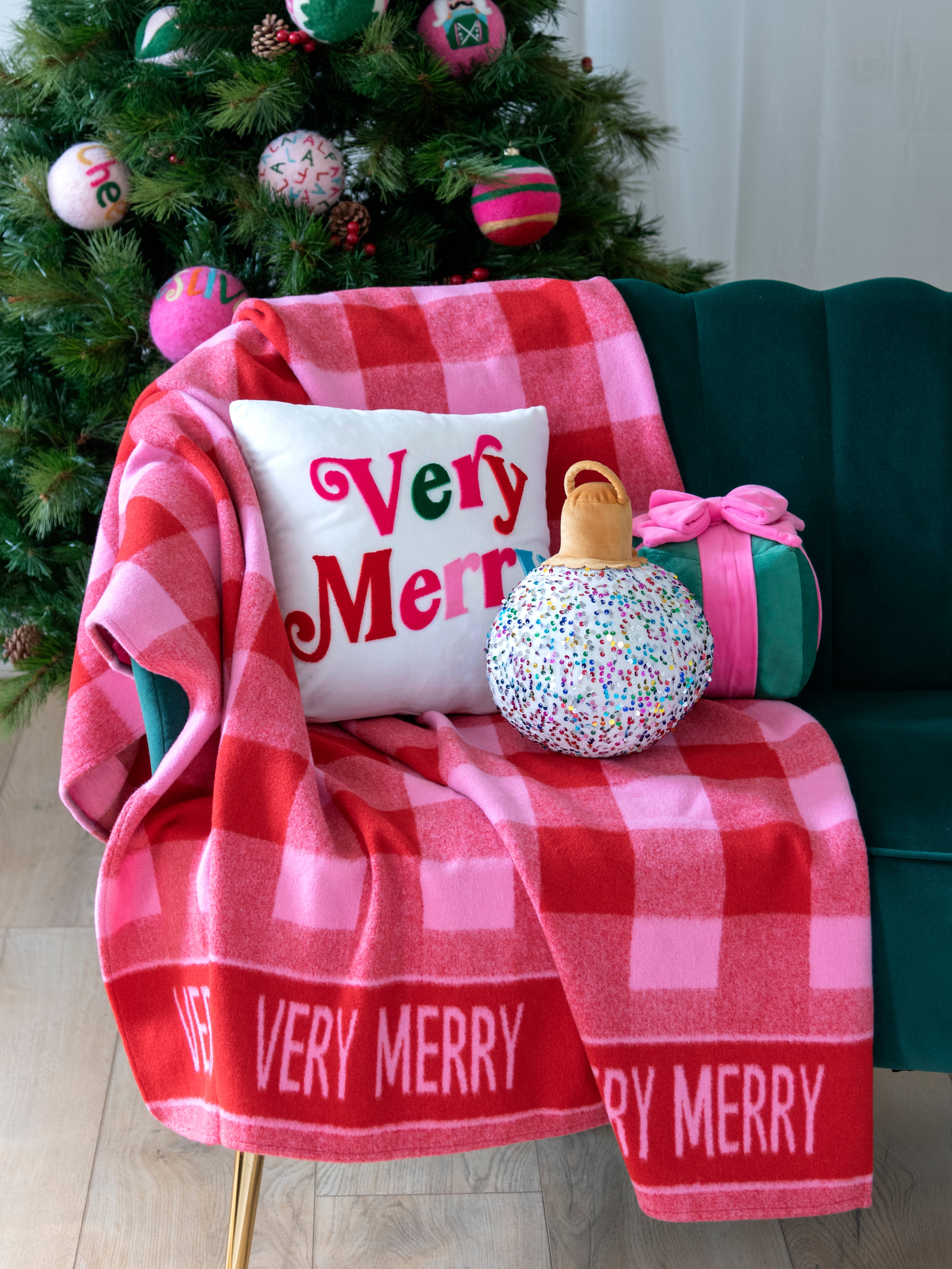 Shiraleah "Very Merry" Velvet Pillow, Ivory - FINAL SALE ONLY