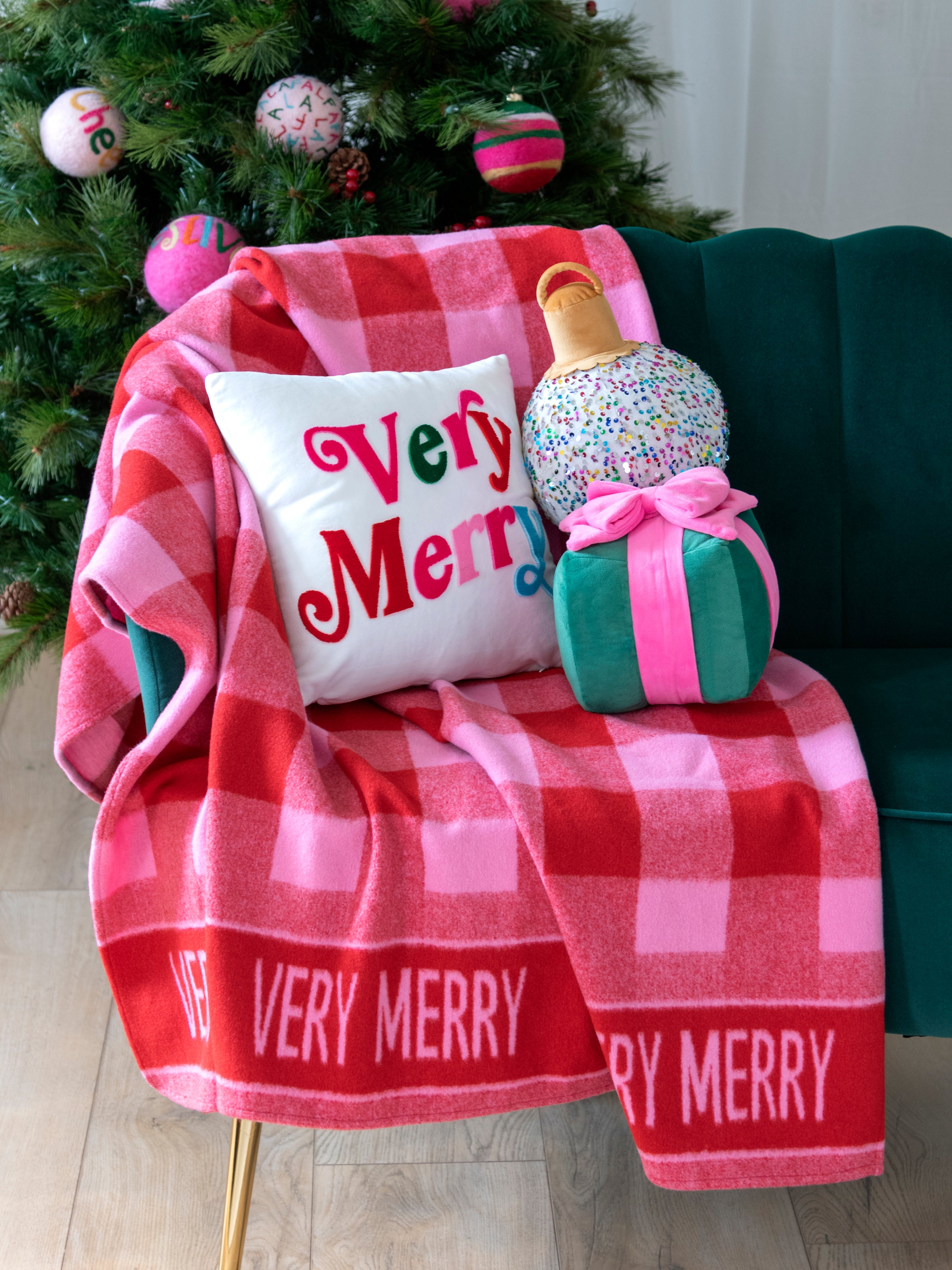 Shiraleah "Very Merry" Velvet Pillow, Ivory - FINAL SALE ONLY