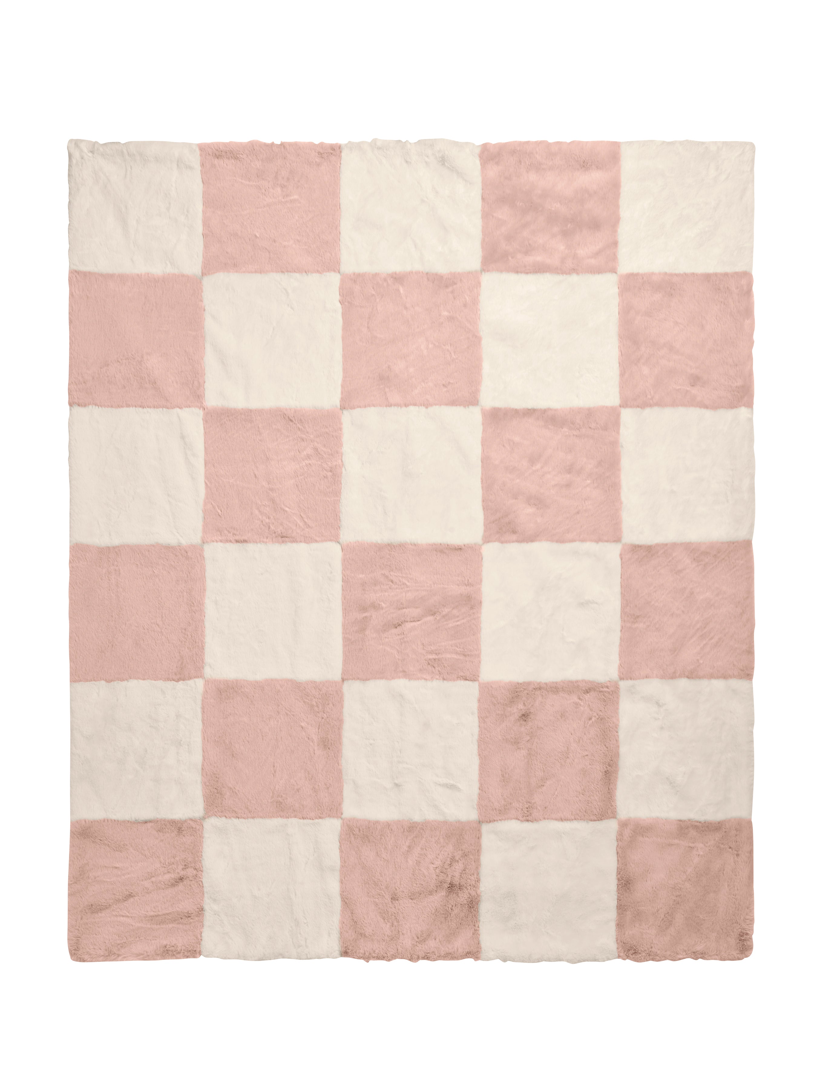 Shiraleah Check Faux Fur Throw CREAM