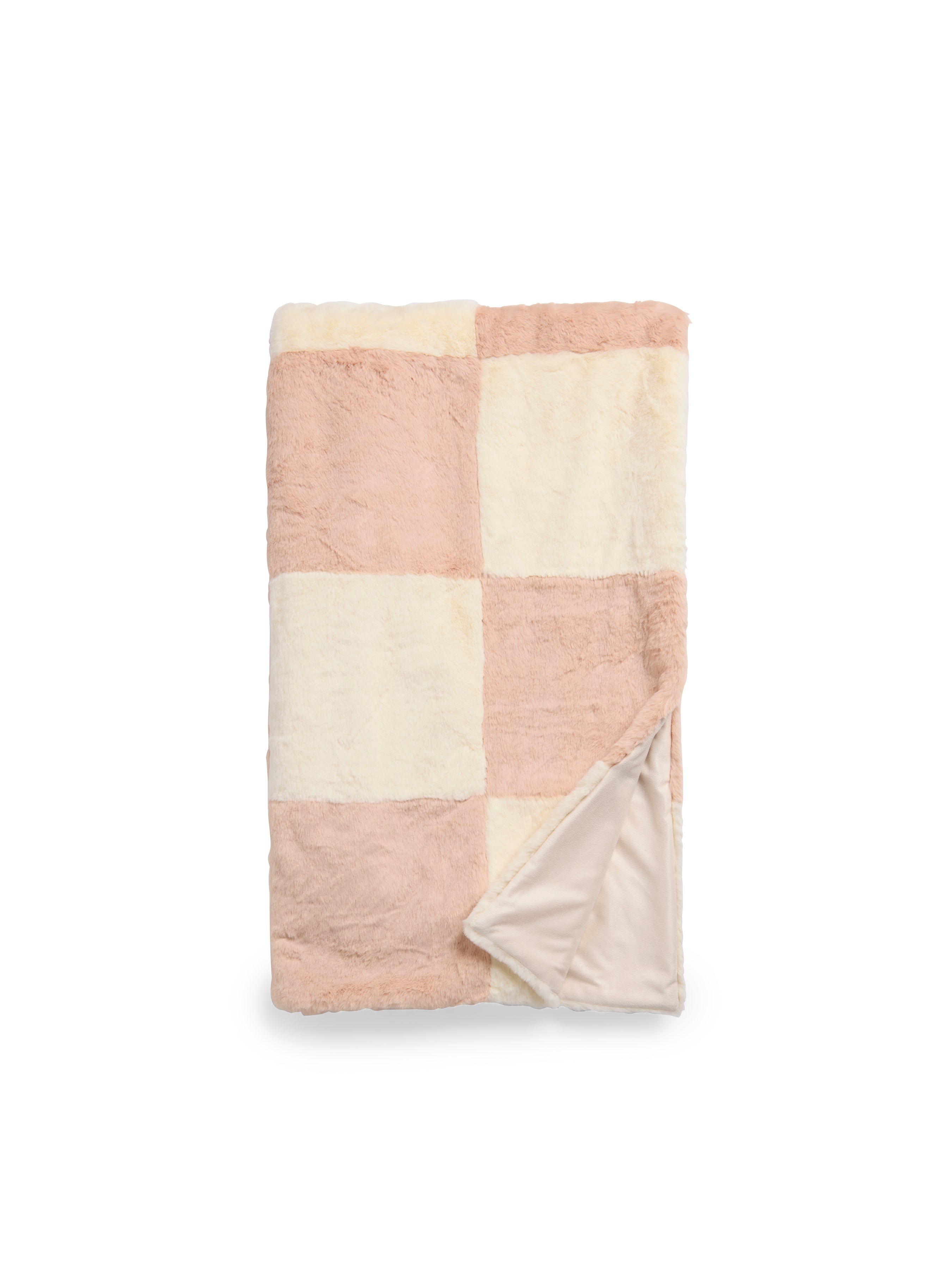 Shiraleah Check Faux Fur Throw CREAM