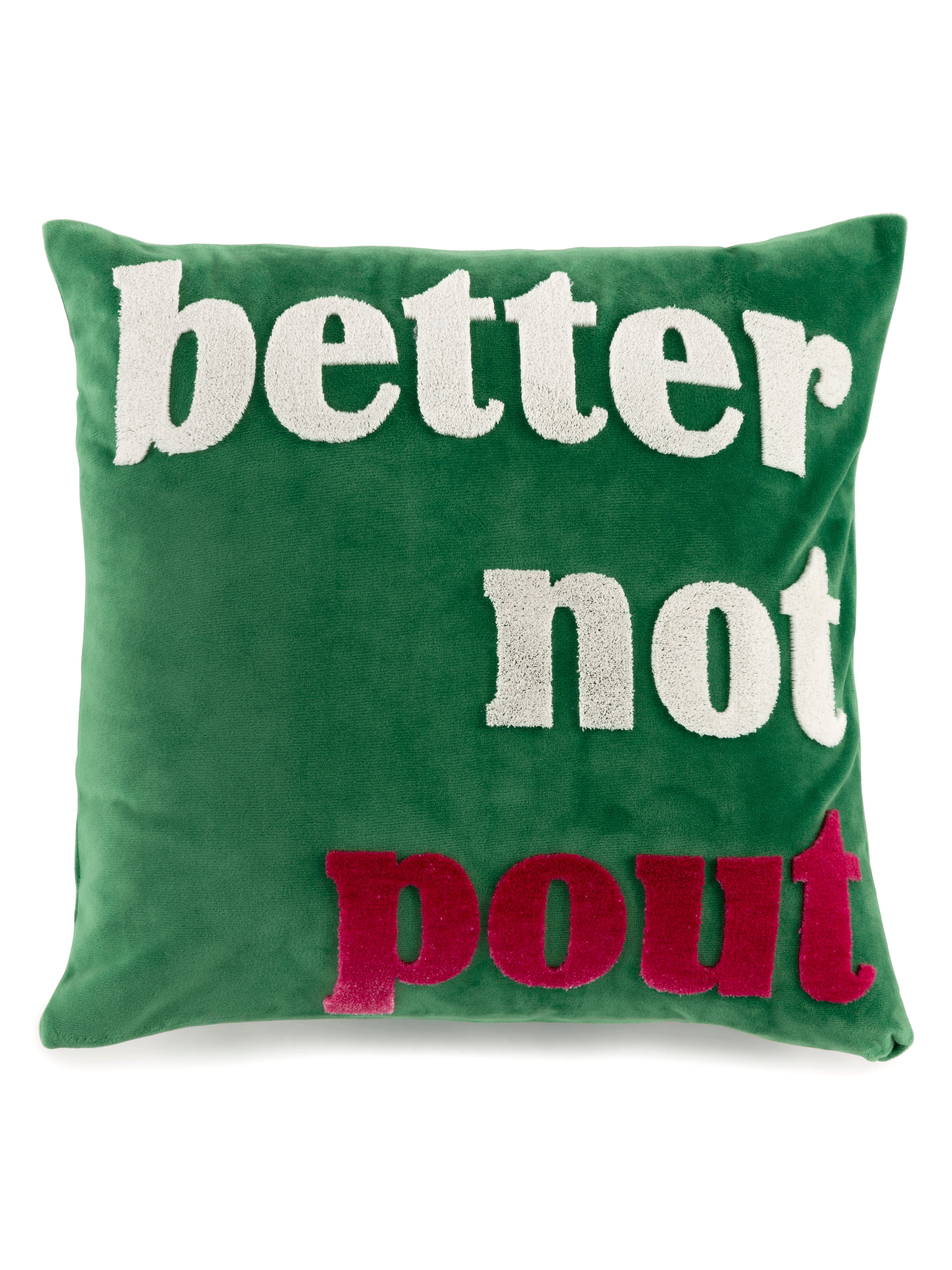 Shiraleah "Better Not Pout" Velvet Pillow, Green - FINAL SALE ONLY