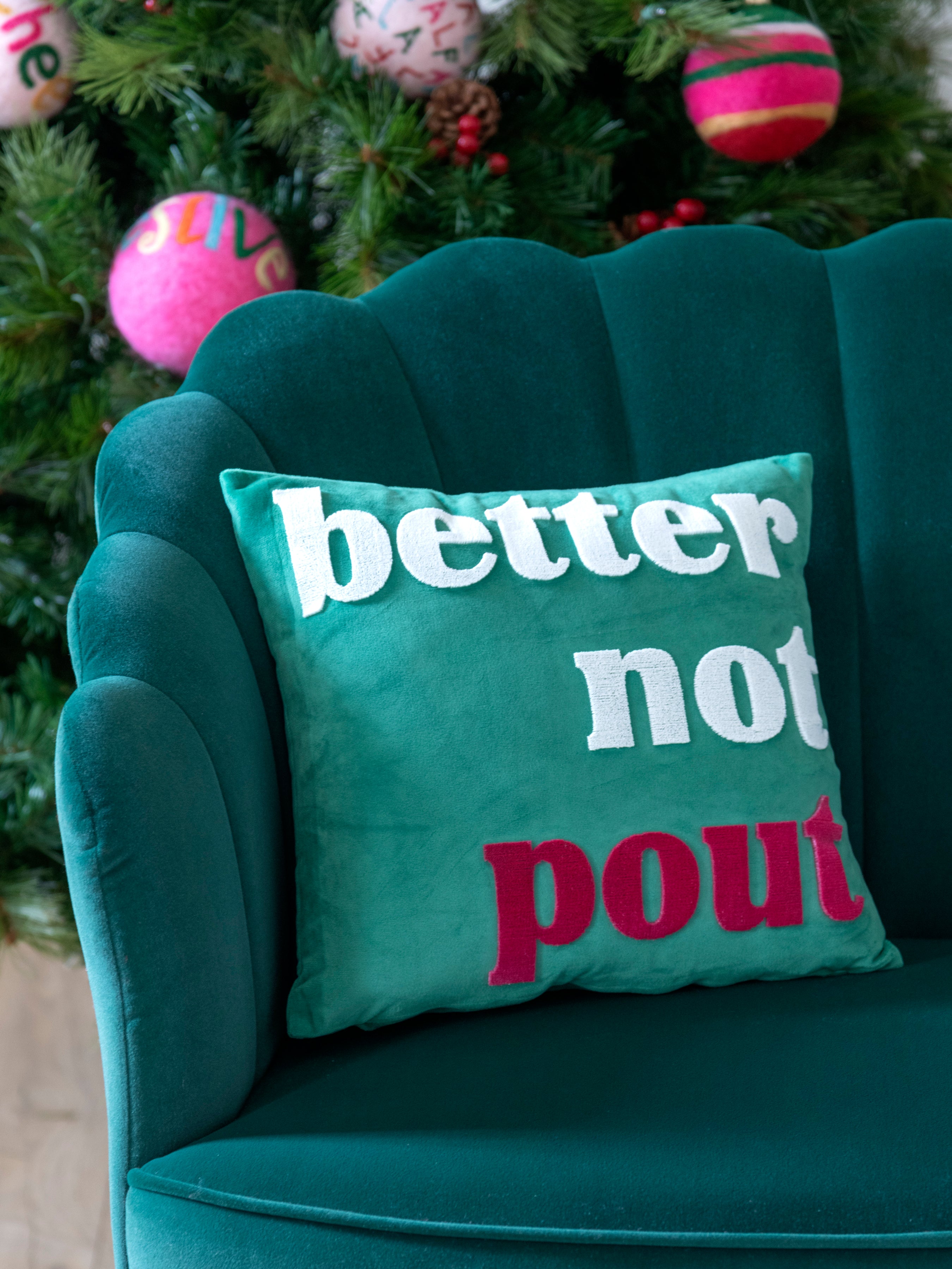 Shiraleah "Better Not Pout" Velvet Pillow, Green - FINAL SALE ONLY