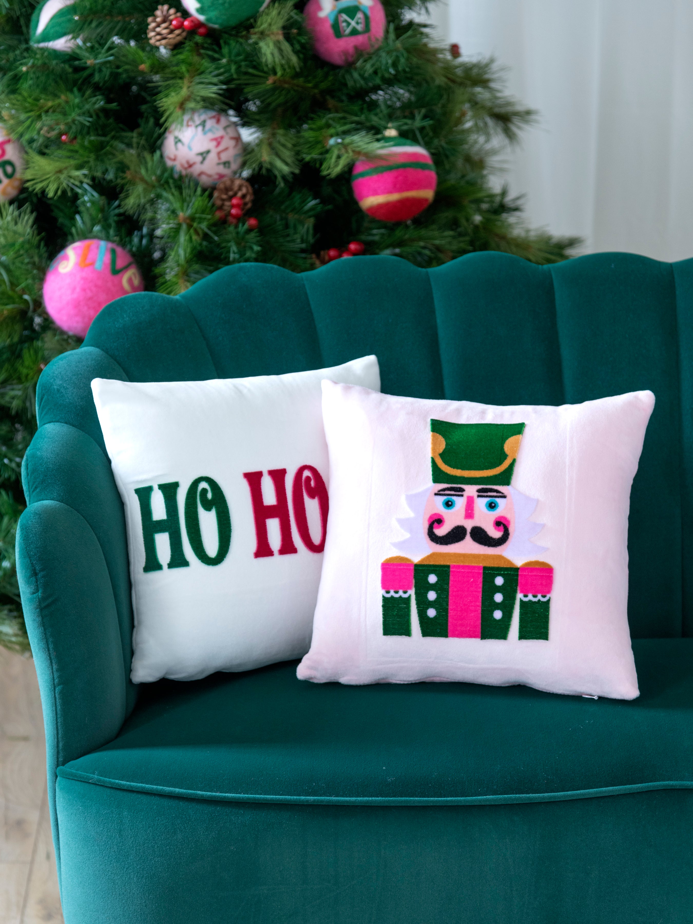 Shiraleah "Ho Ho Ho" Velvet Pillow, Ivory - FINAL SALE ONLY