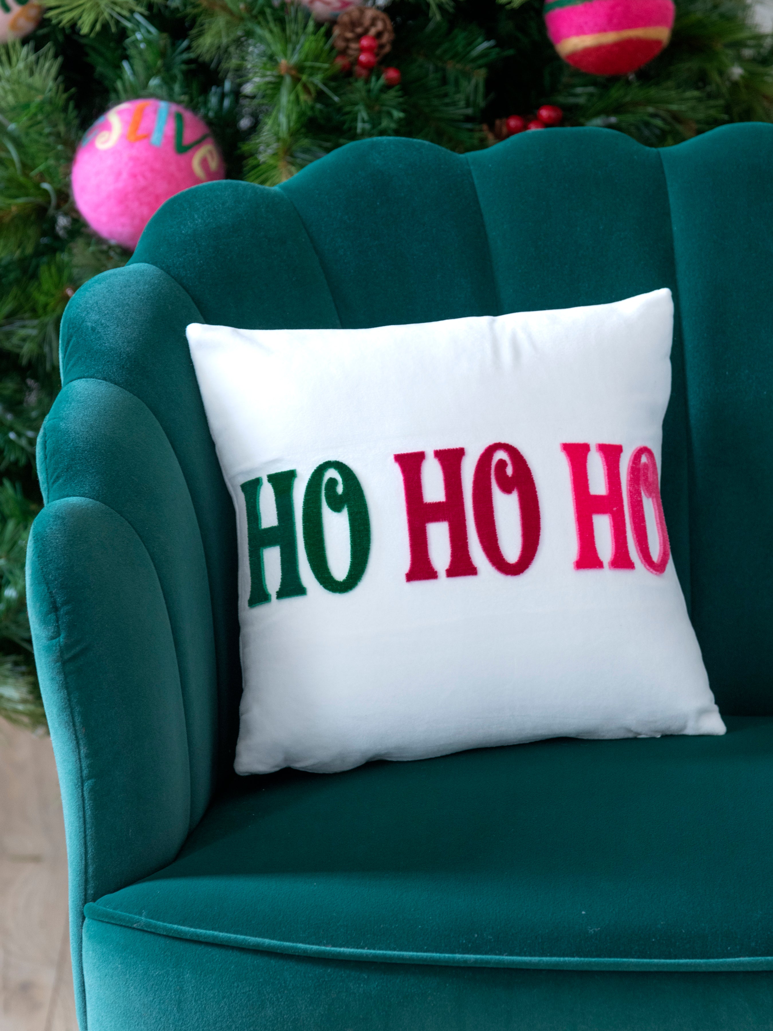 Shiraleah "Ho Ho Ho" Velvet Pillow, Ivory - FINAL SALE ONLY