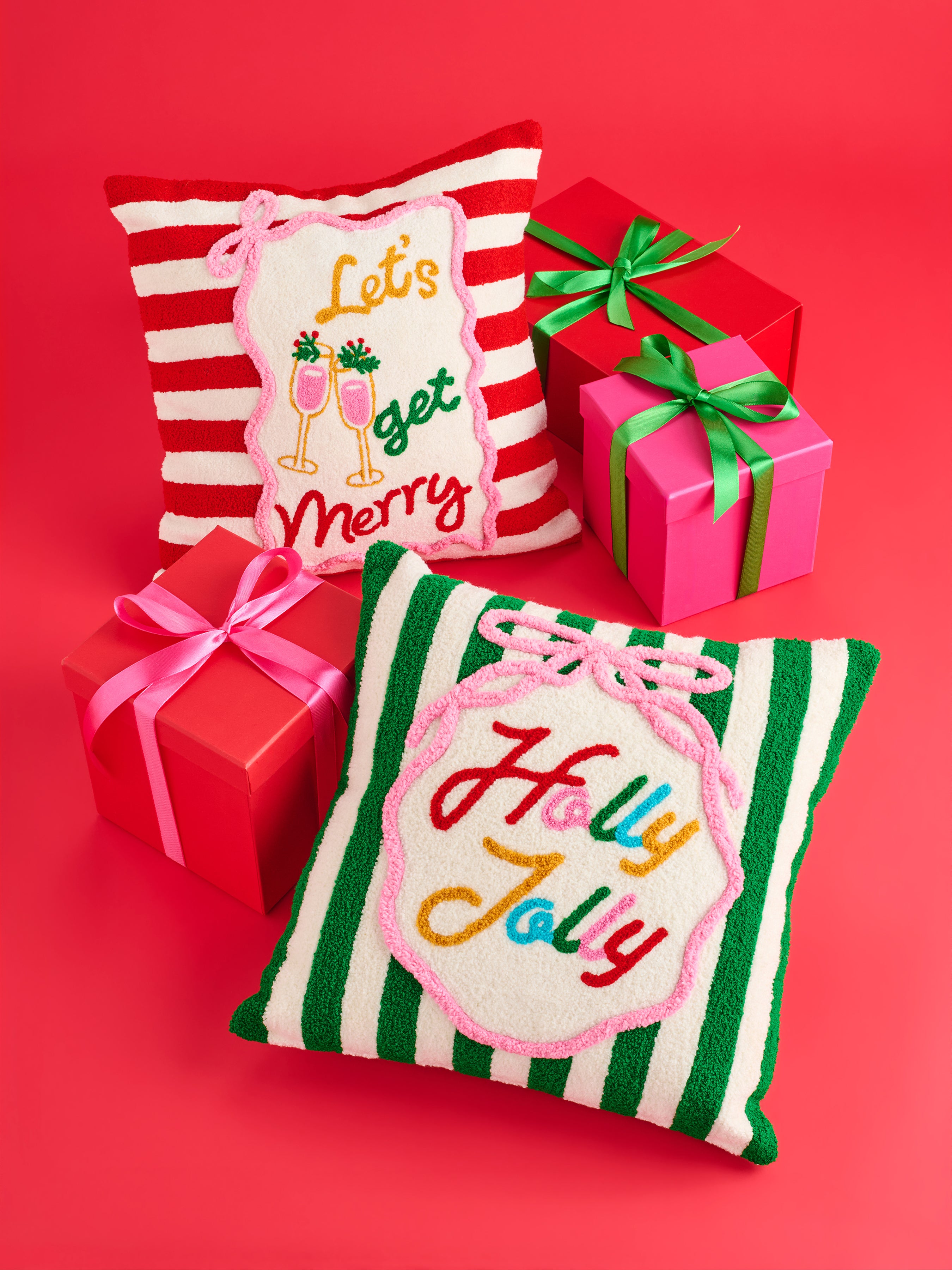 Shiraleah "Let's Get Merry" Pillow, Red