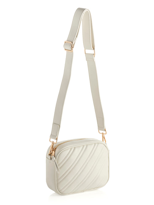 Shiraleah Charlie Quilted Stripe Camera Bag, White
