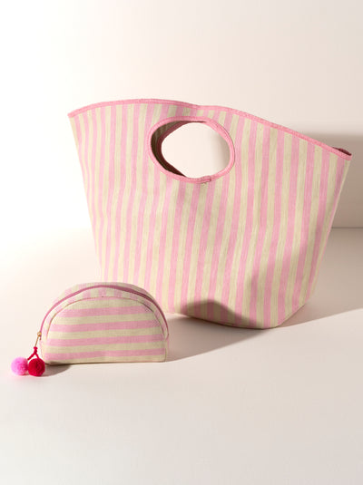Shiraleah Lolita Stripe Tote, Pink and Ivory