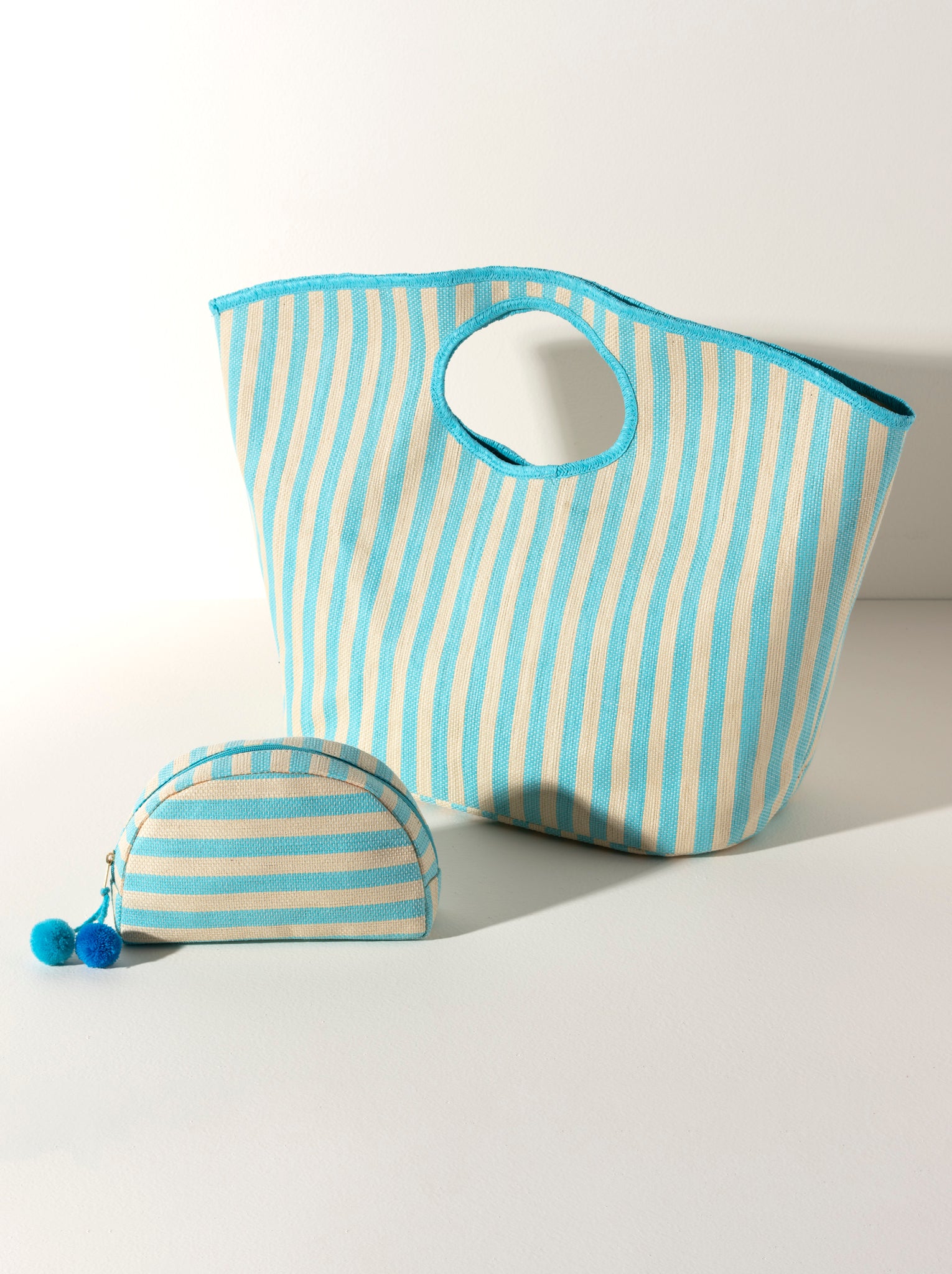 Shiraleah Lolita Stripe Tote, Turquoise and Ivory