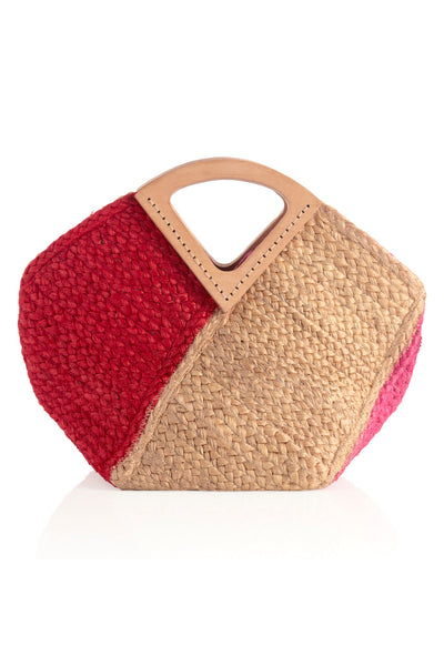 Stand out from the crowd this summer with Shiraleah's Jazz Mini Tote. This classic woven jute bag features a chic triangular top handle and both pink and red design for an extra pop of color. Pair with other items from Shiraleah to complete your look!
