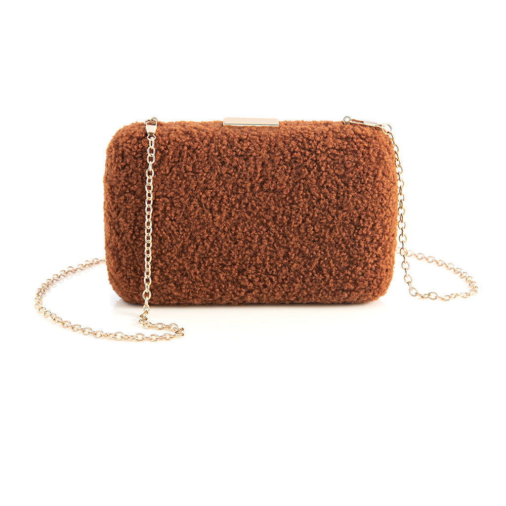 Shiraleah Jayden Sherpa Minaudiere Clutch, Rust