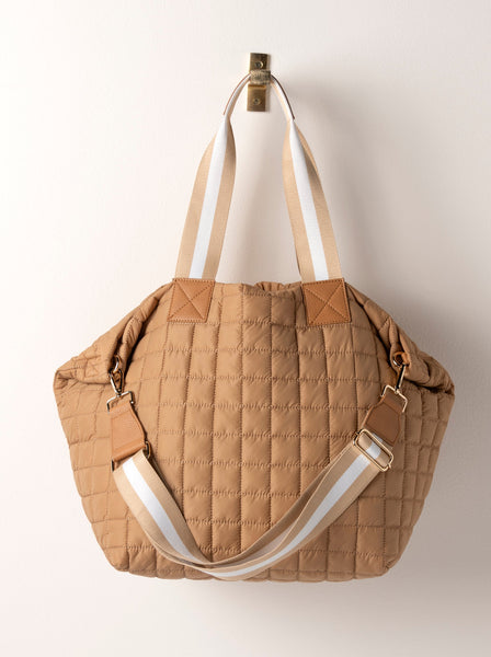 Shiraleah Ezra Quilted Nylon Travel Tote, Tan