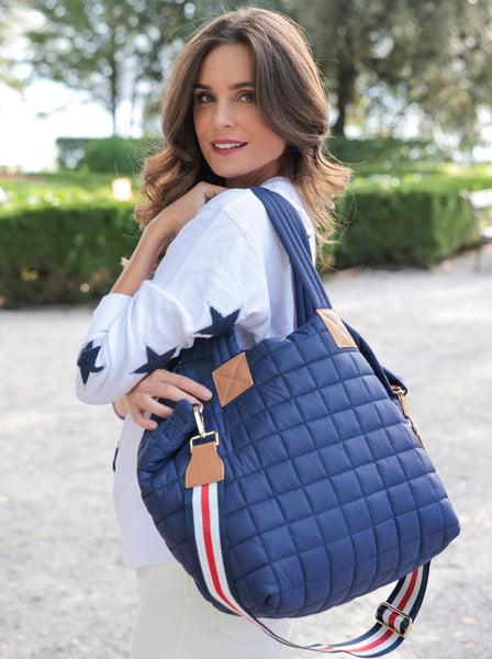 Shiraleah Ezra Quilted Nylon Tote, Navy