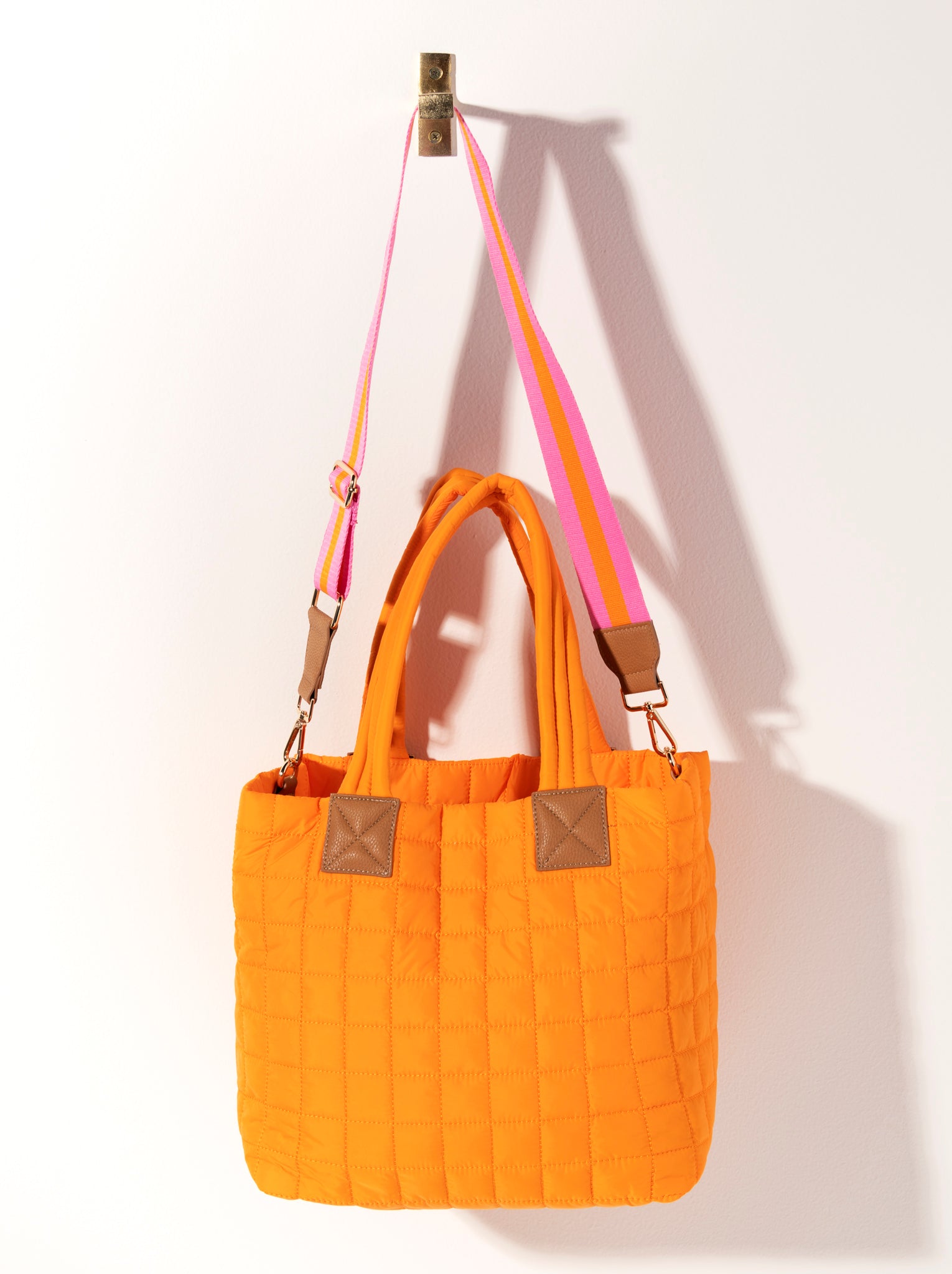 Shiraleah Ezra Quilted Nylon Tote, Orange