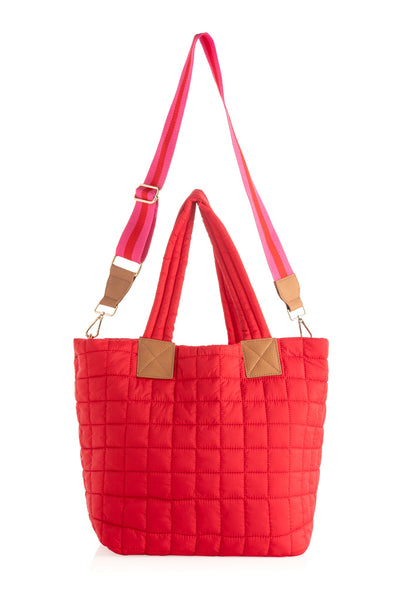Shiraleah Ezra Quilted Nylon Tote, Red