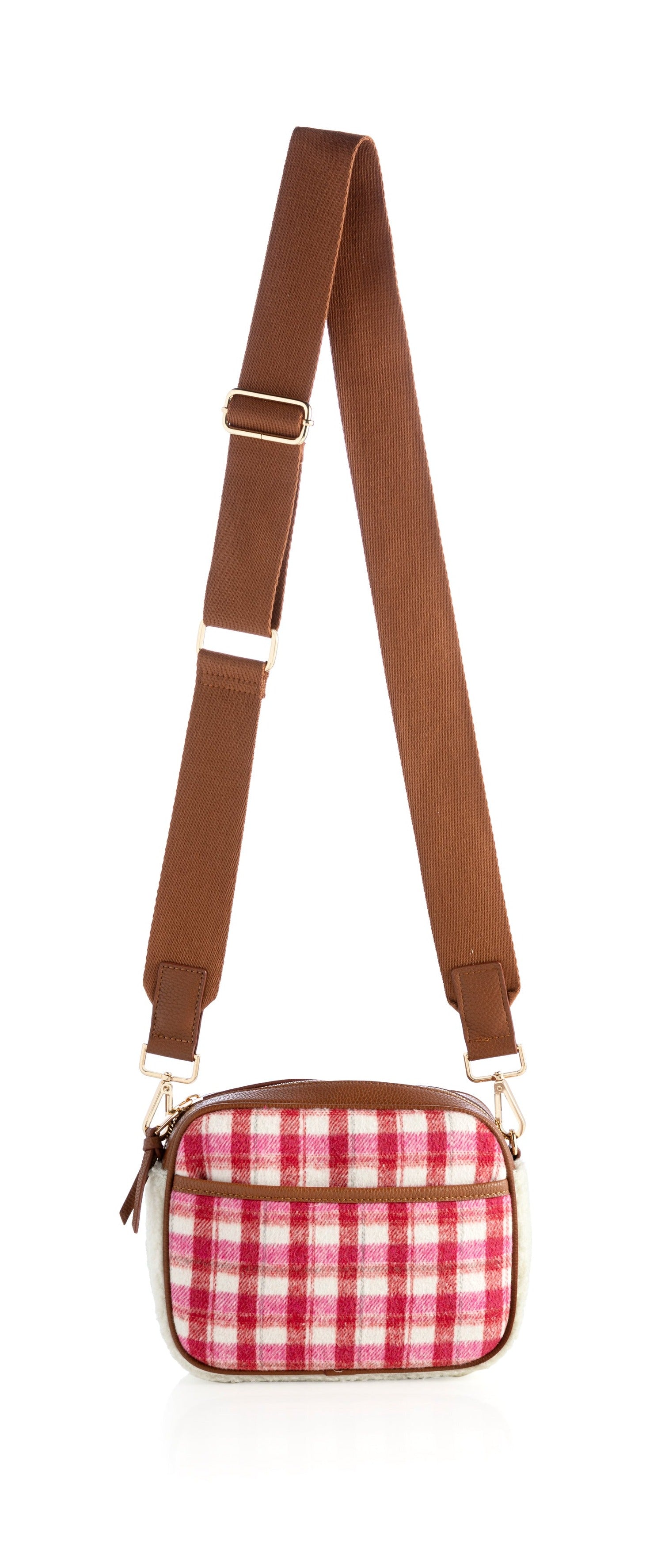 Shiraleah Plaid Mirabel Camera Cross-body Bag, Pink and Red - FINAL SALE ONLY