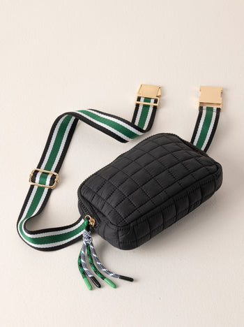 Shiraleah Ezra Quilted Nylon Belt Bag, Black