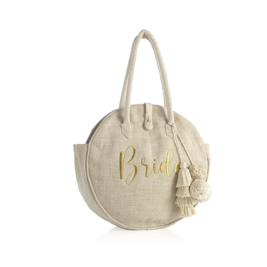 Shiraleah "Bride" Jute Circle Tote, Natural