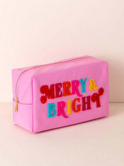 Shiraleah Cara "Merry & Bright" Large Cosmetic Pouch, Pink - FINAL SALE ONLY
