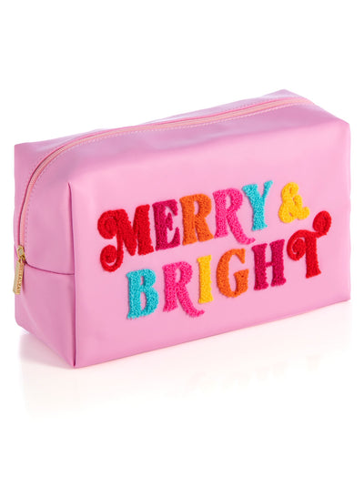 Shiraleah Cara "Merry & Bright" Large Cosmetic Pouch, Pink