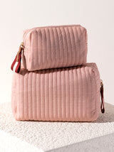 Shiraleah Ezra Quilted Nylon Large Boxy Cosmetic Pouch, Blush