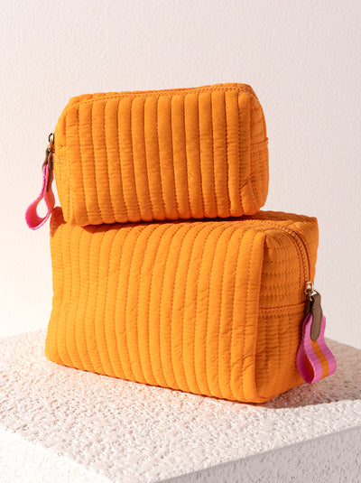 Shiraleah Ezra Quilted Nylon Small Boxy Cosmetic Pouch, Orange