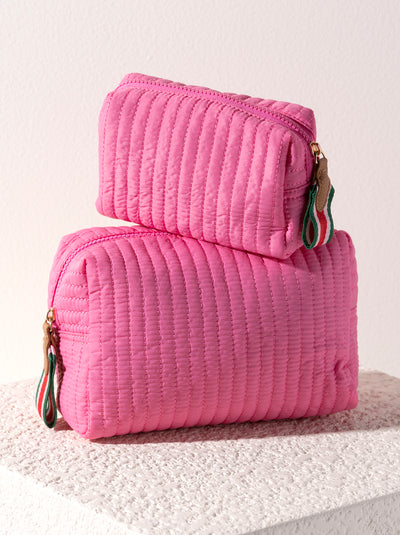 Shiraleah Ezra Quilted Nylon Large Boxy Cosmetic Pouch, Pink