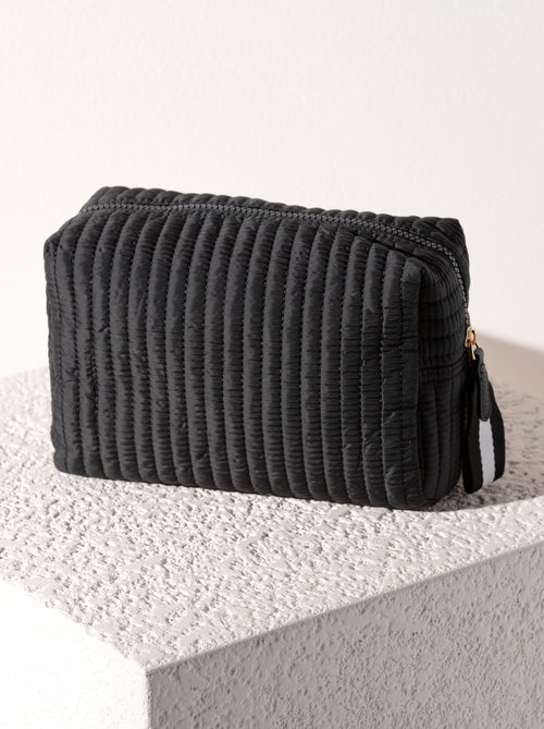 Shiraleah Ezra Quilted Nylon Large Boxy Cosmetic Pouch, Black