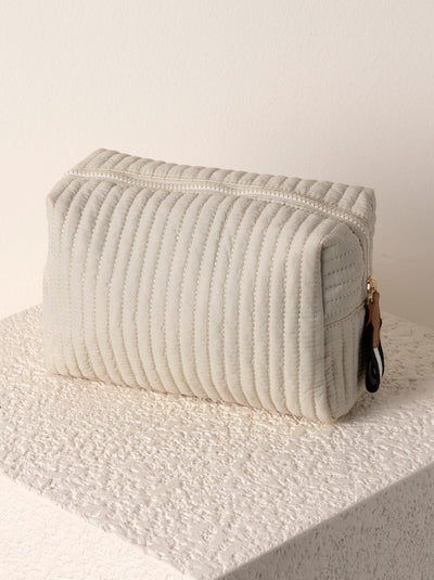 Shiraleah Ezra Quilted Nylon Large Boxy Cosmetic Pouch, Ivory