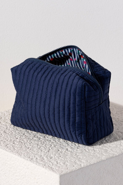Shiraleah Ezra Quilted Nylon Large Boxy Cosmetic Pouch, Navy